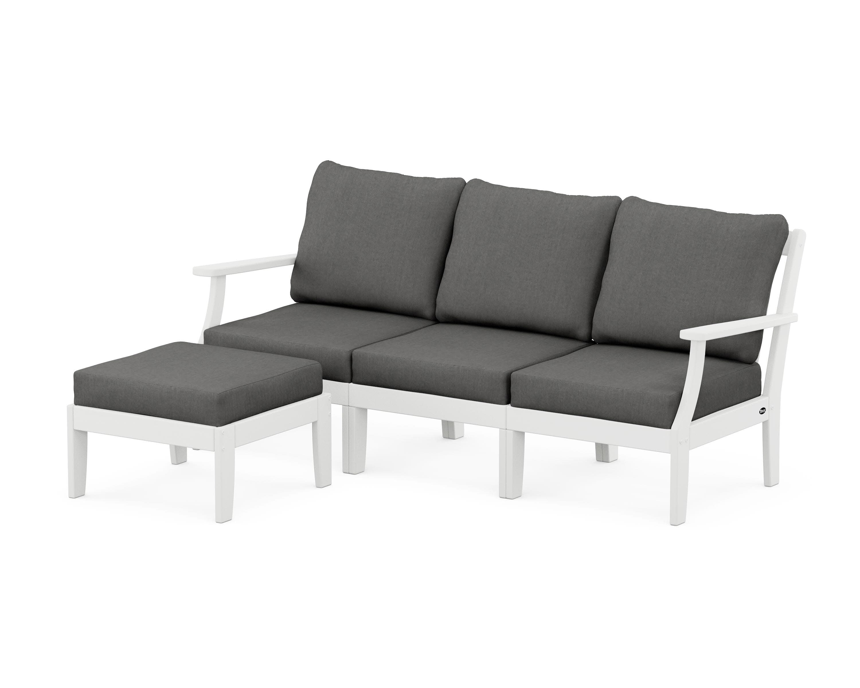 Yacht Club Modular 4-Piece Deep Seating Set with Ottoman in Classic White / Spectrum Carbon