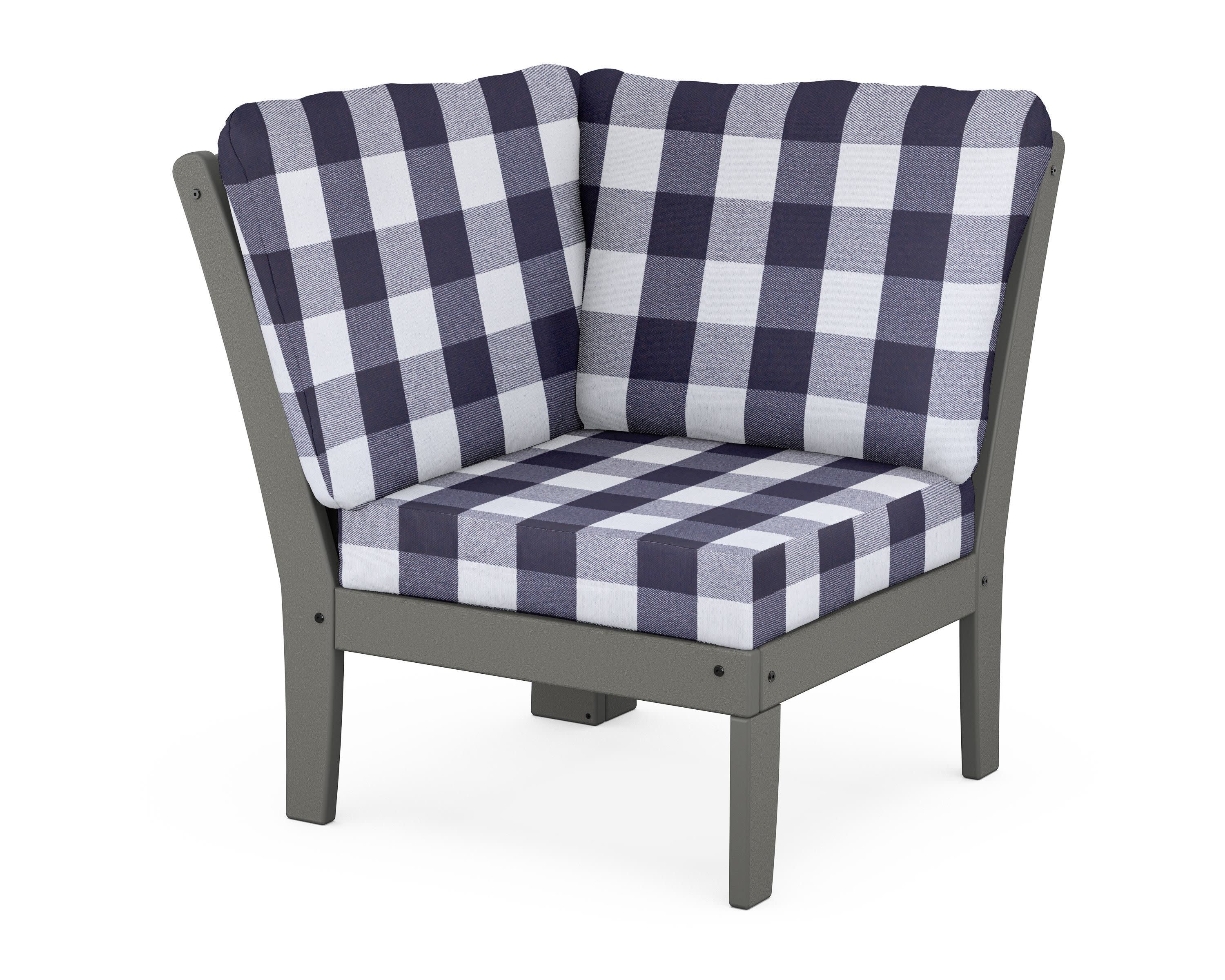 Yacht Club Modular Corner Chair in Stepping Stone / Buffalo Plaid Navy