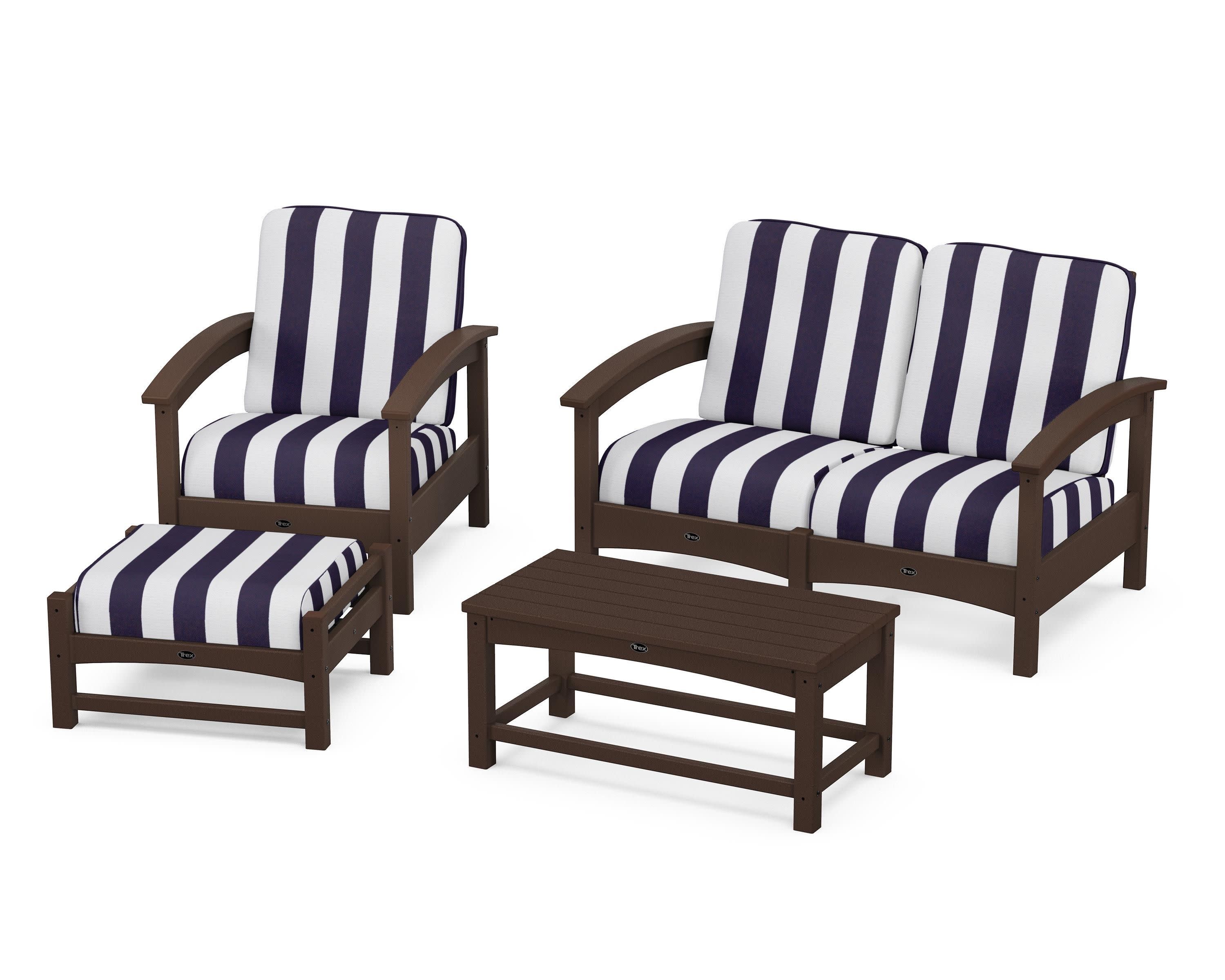 Rockport 4-Piece Deep Seating Conversation Group in Vintage Lantern / Cabana Stripe Navy