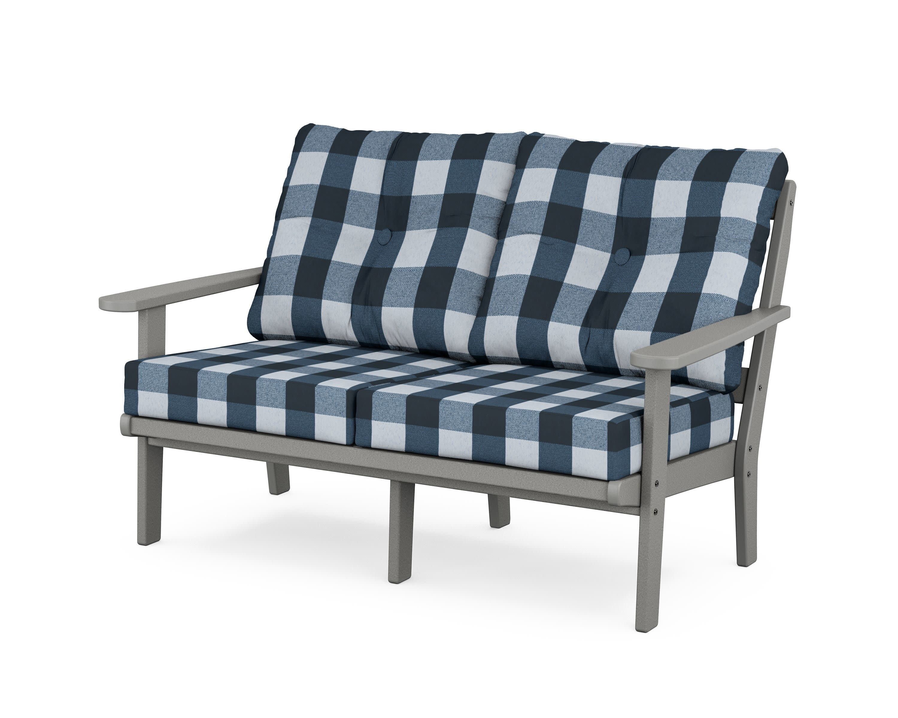 Cape Cod Deep Seating Loveseat in Stepping Stone / Buffalo Plaid Marine Indigo