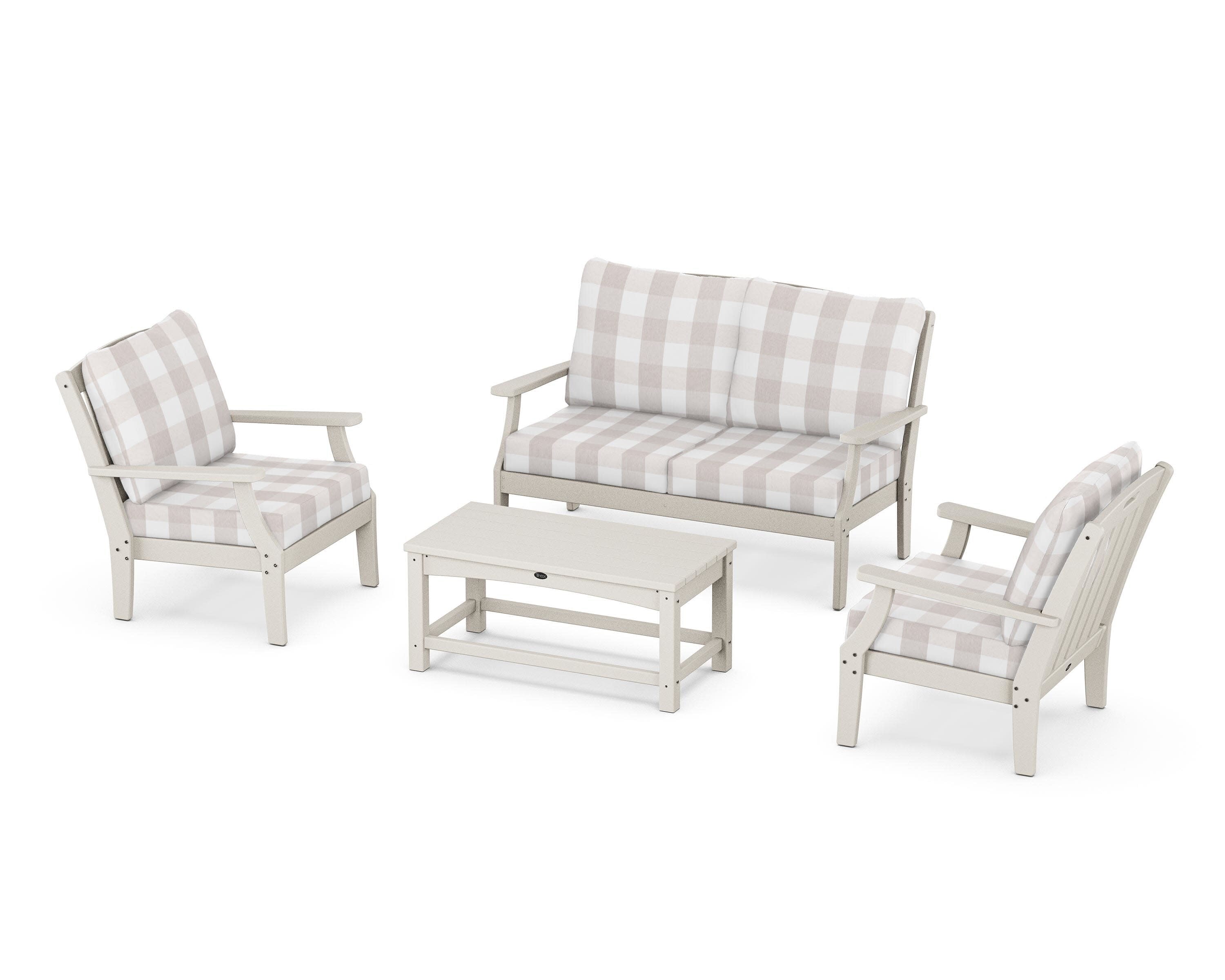 Yacht Club 4-Piece Deep Seating Chair Set in Sand Castle / Buffalo Plaid Dune Burlap