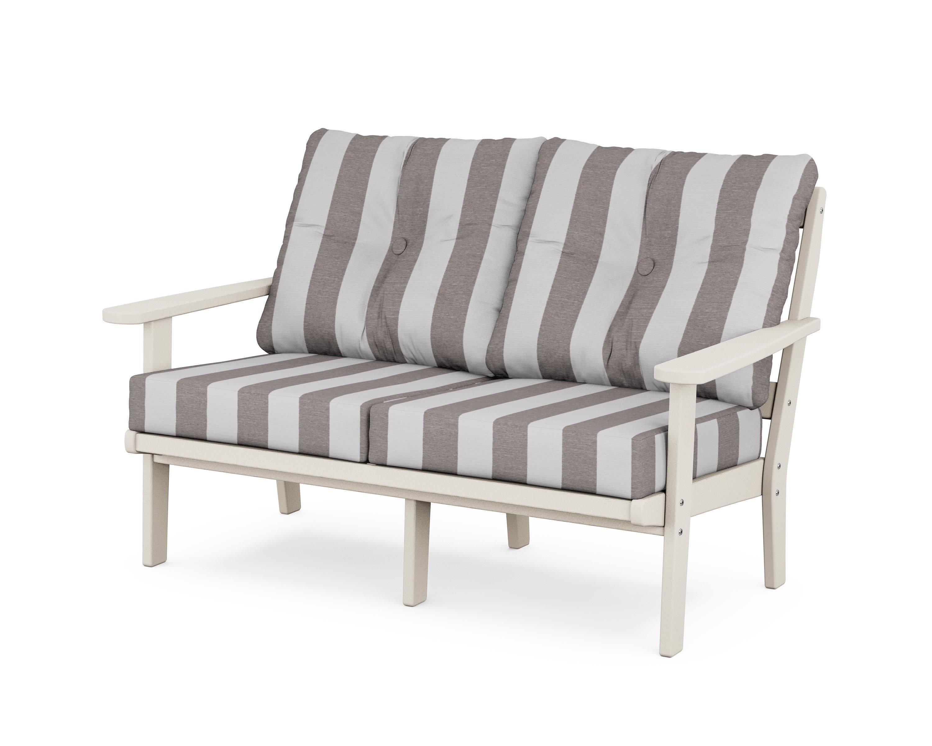 Cape Cod Deep Seating Loveseat in Sand Castle / Cabana Stripe Grey Mist