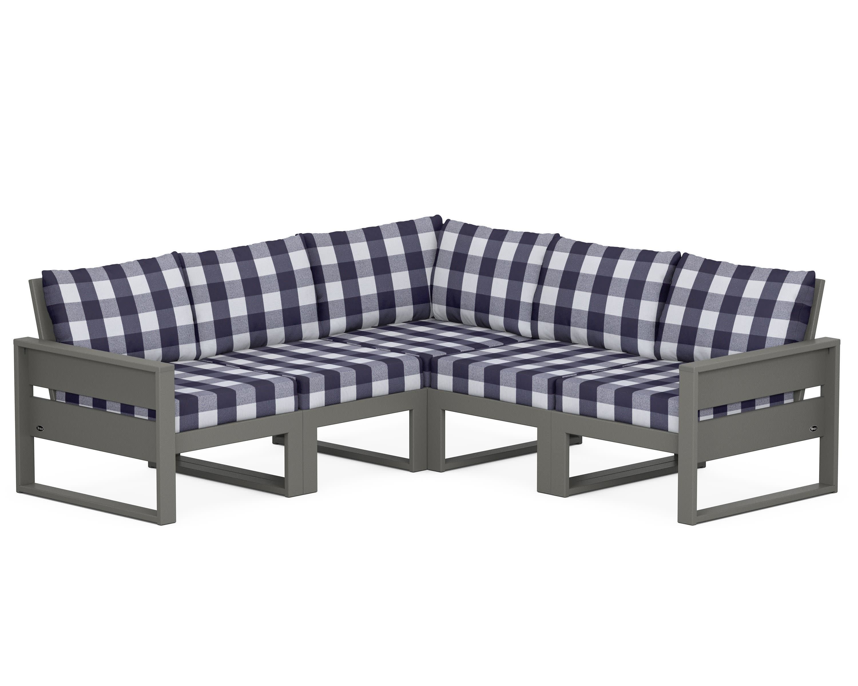 Eastport 5-Piece Sectional in Stepping Stone / Buffalo Plaid Navy