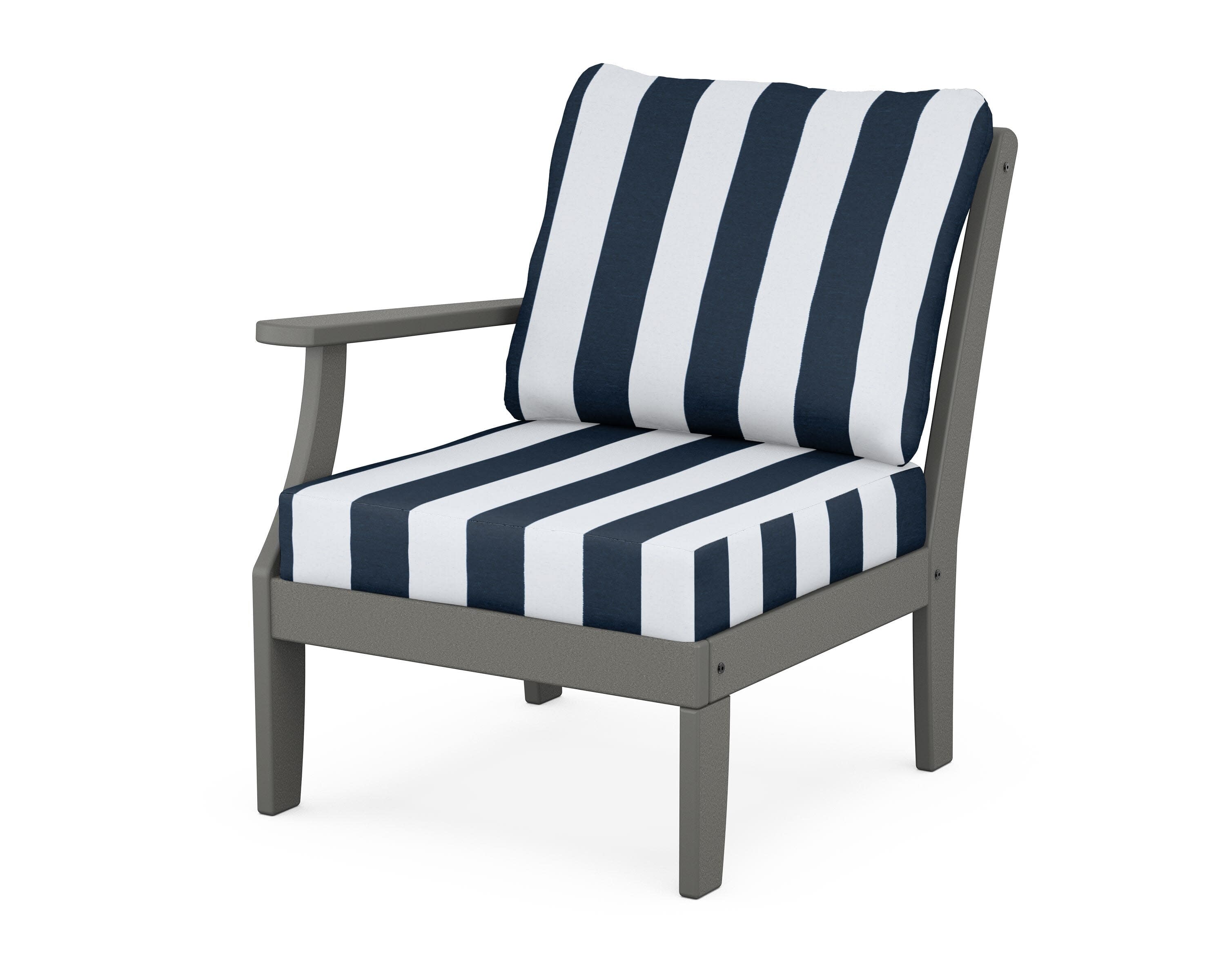 Yacht Club Modular Left Arm Chair in Stepping Stone / Cabana Stripe Marine Indigo