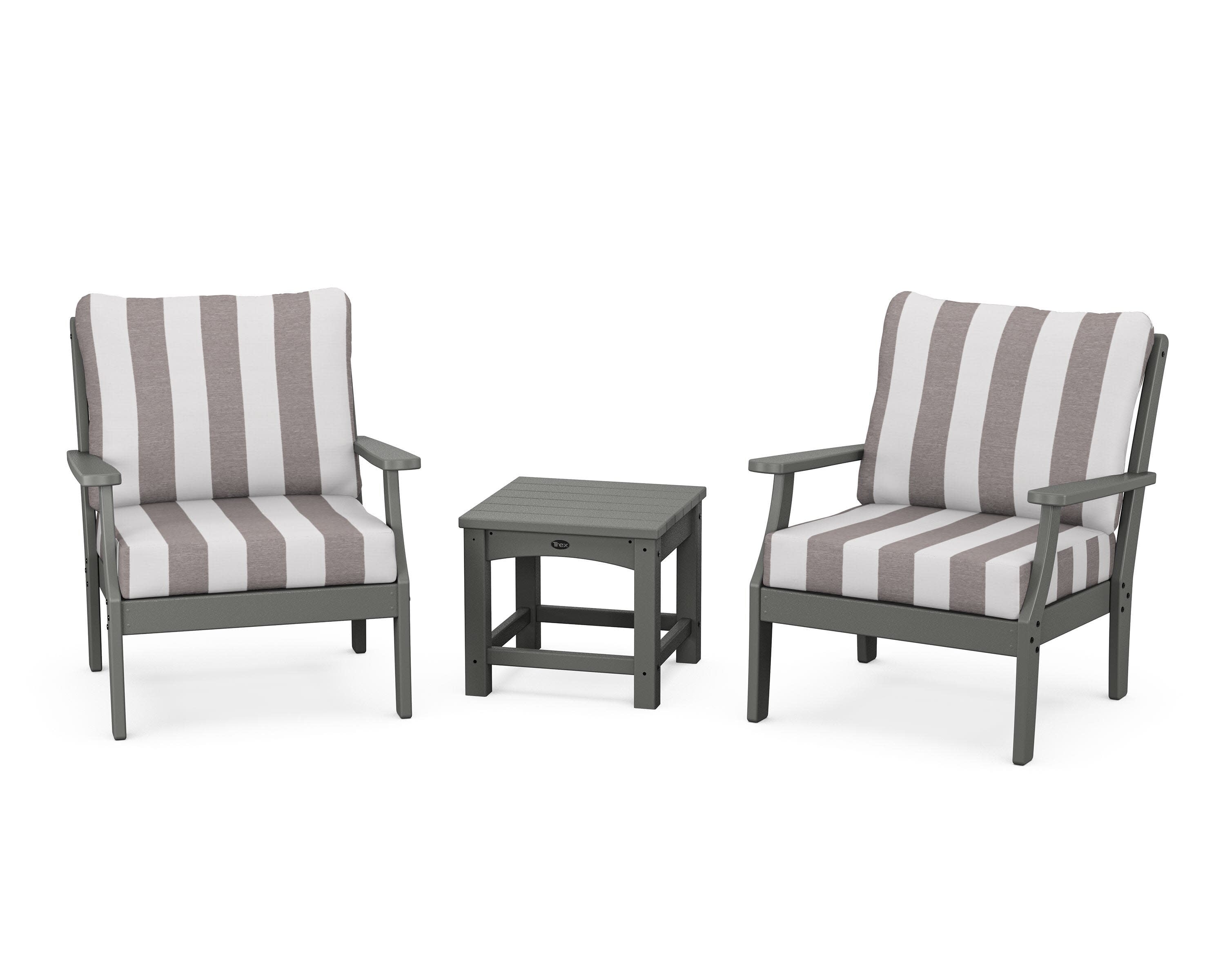 Yacht Club 3-Piece Deep Seating Set in Stepping Stone / Cabana Stripe Grey Mist