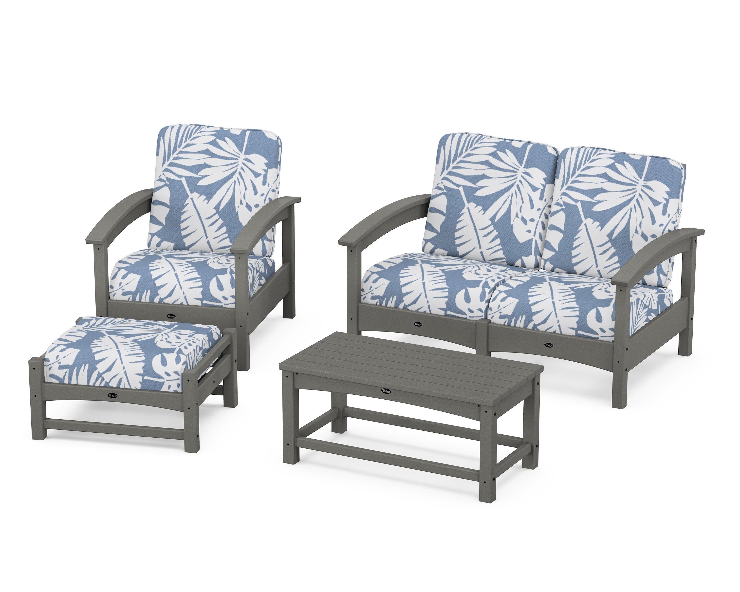 Rockport 4-Piece Deep Seating Conversation Group in Stepping Stone / Leaf Sky Blue