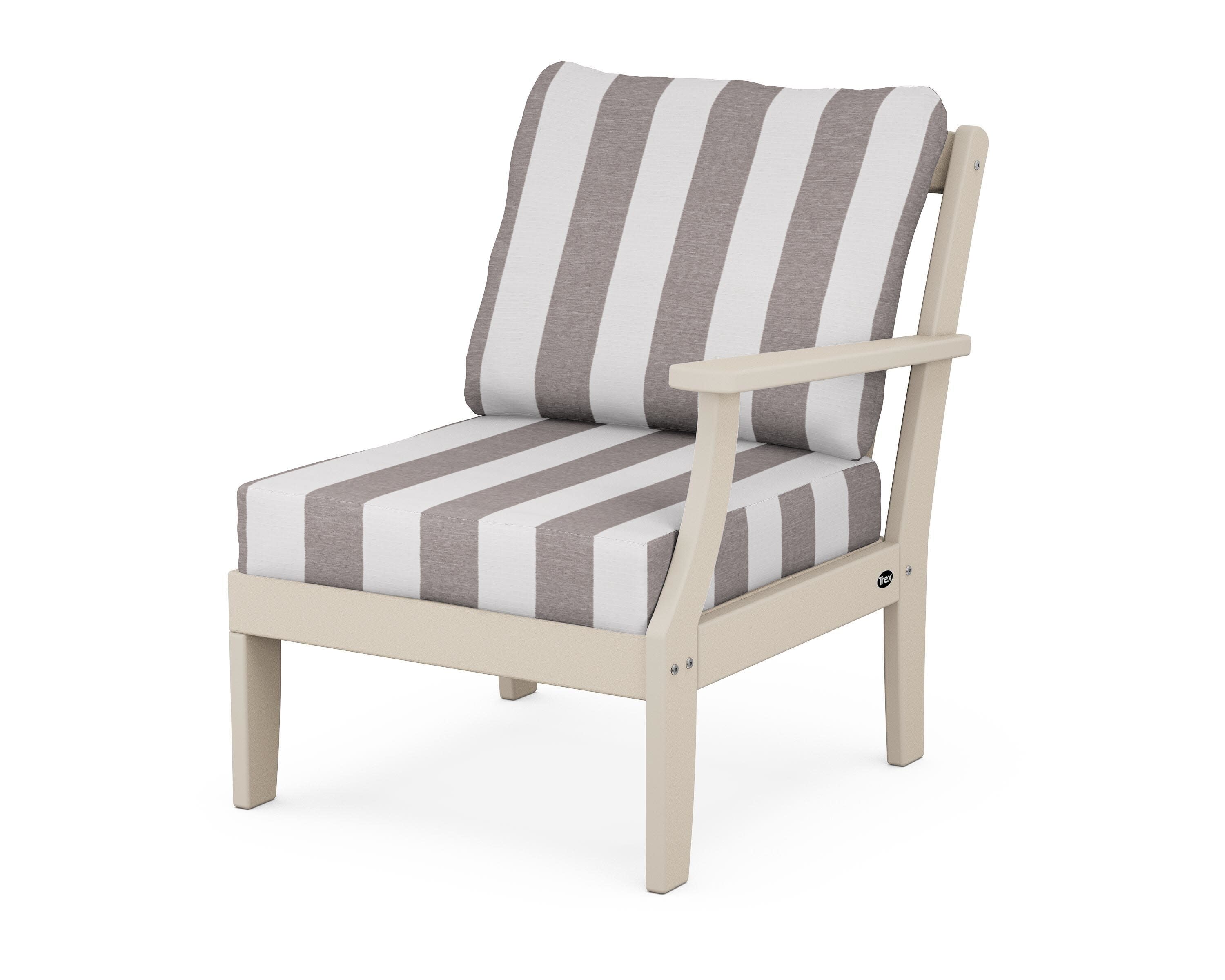 Yacht Club Modular Right Arm Chair in Sand Castle / Cabana Stripe Grey Mist