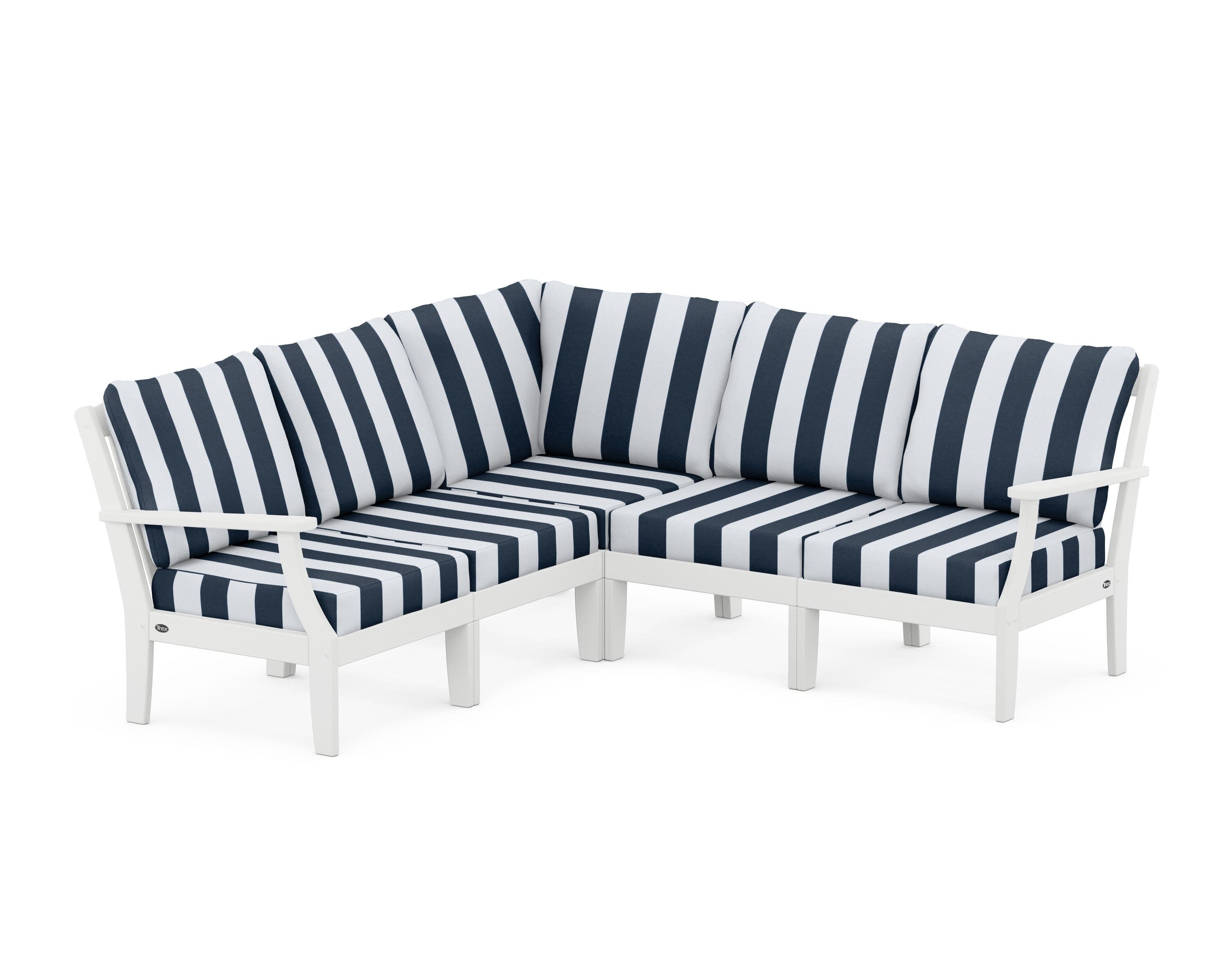 Yacht Club Modular 5-Piece Deep Seating Set in Classic White / Cabana Stripe Marine Indigo