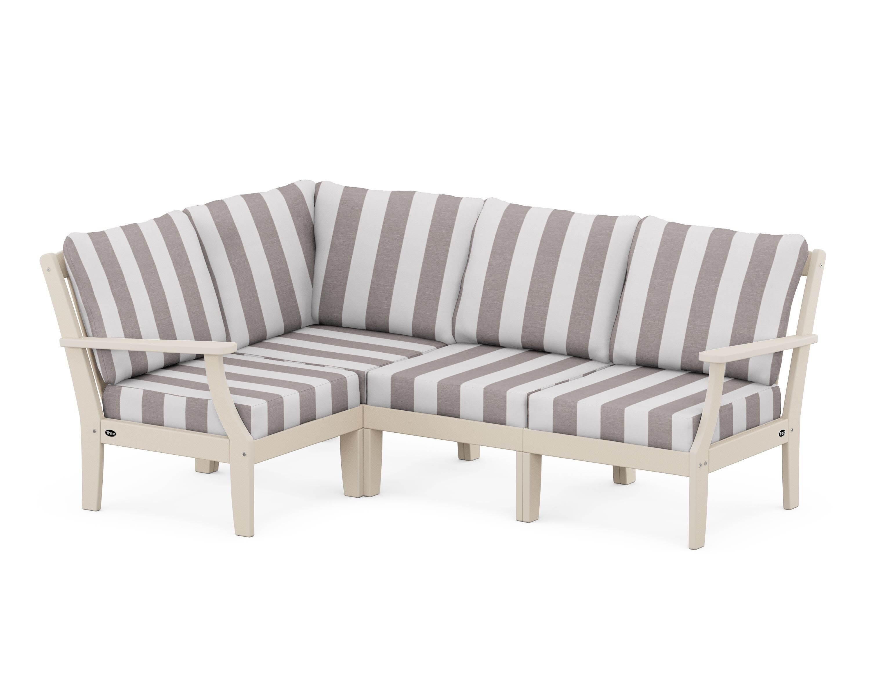 Yacht Club Modular 4-Piece Deep Seating Set in Sand Castle / Cabana Stripe Grey Mist