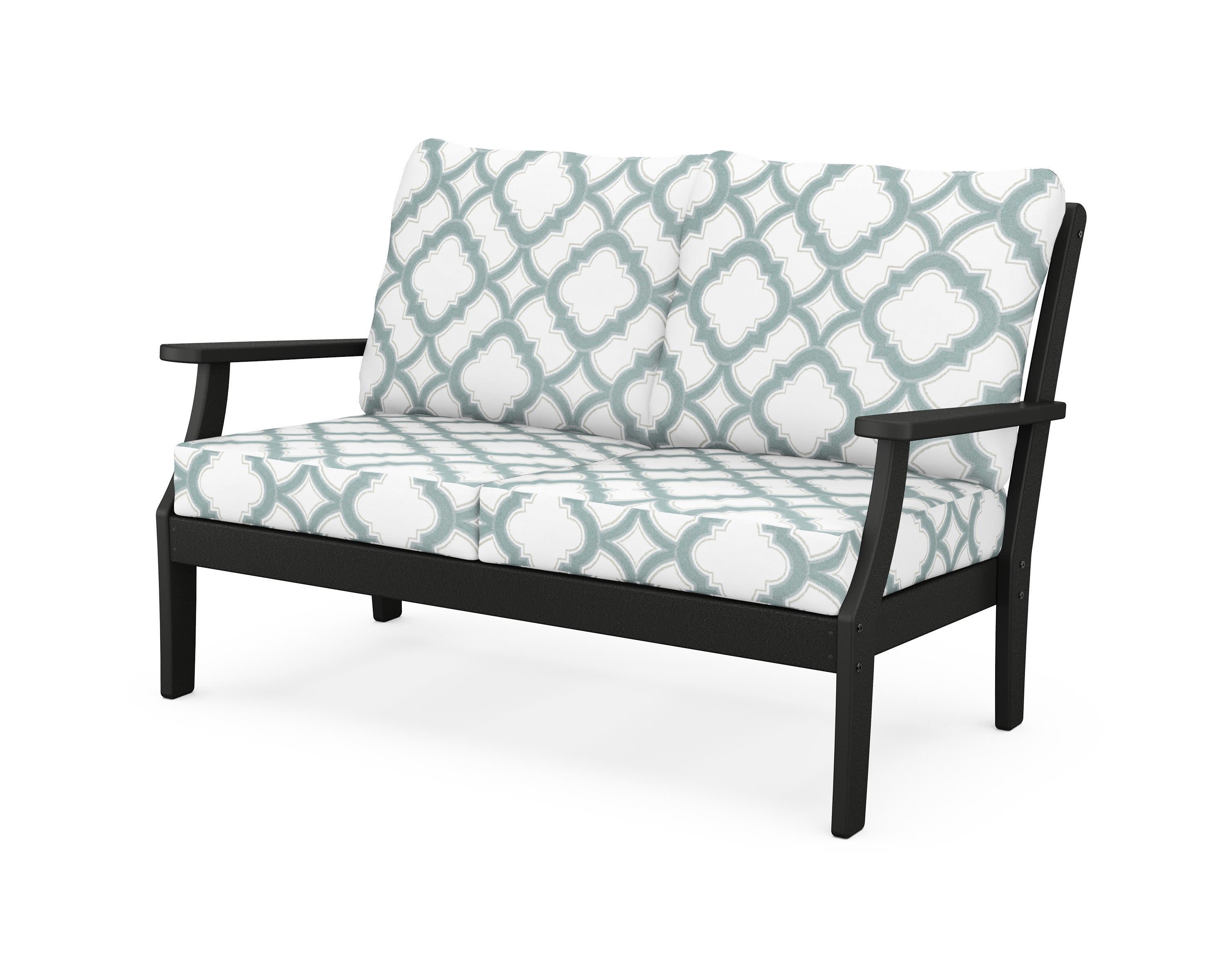 Yacht Club Deep Seating Loveseat in Charcoal Black / Trellis Glacier Spa