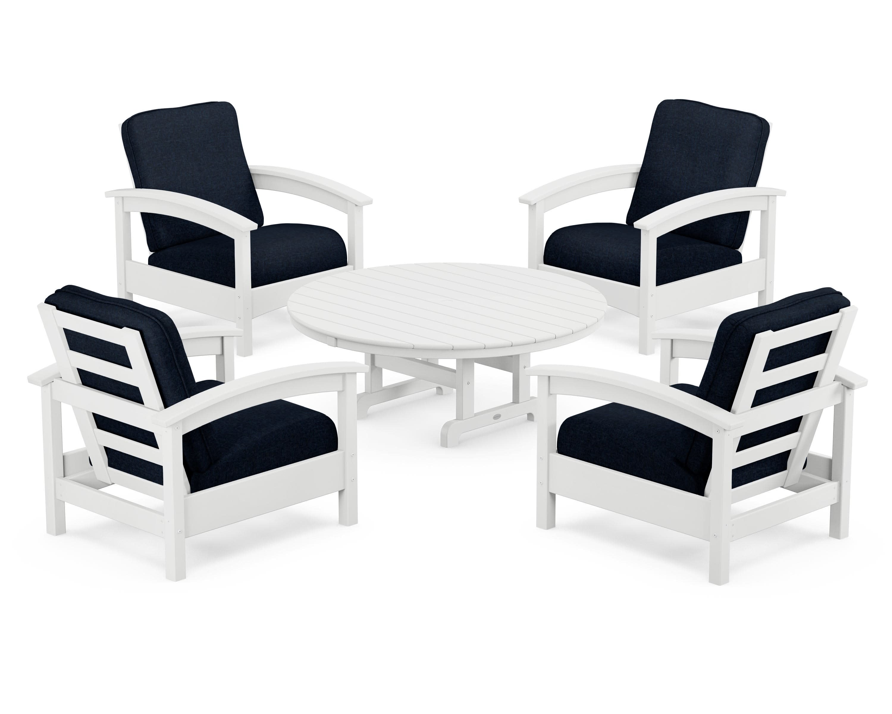 Rockport 5-Piece Deep Seating Set in Classic White / Marine Indigo