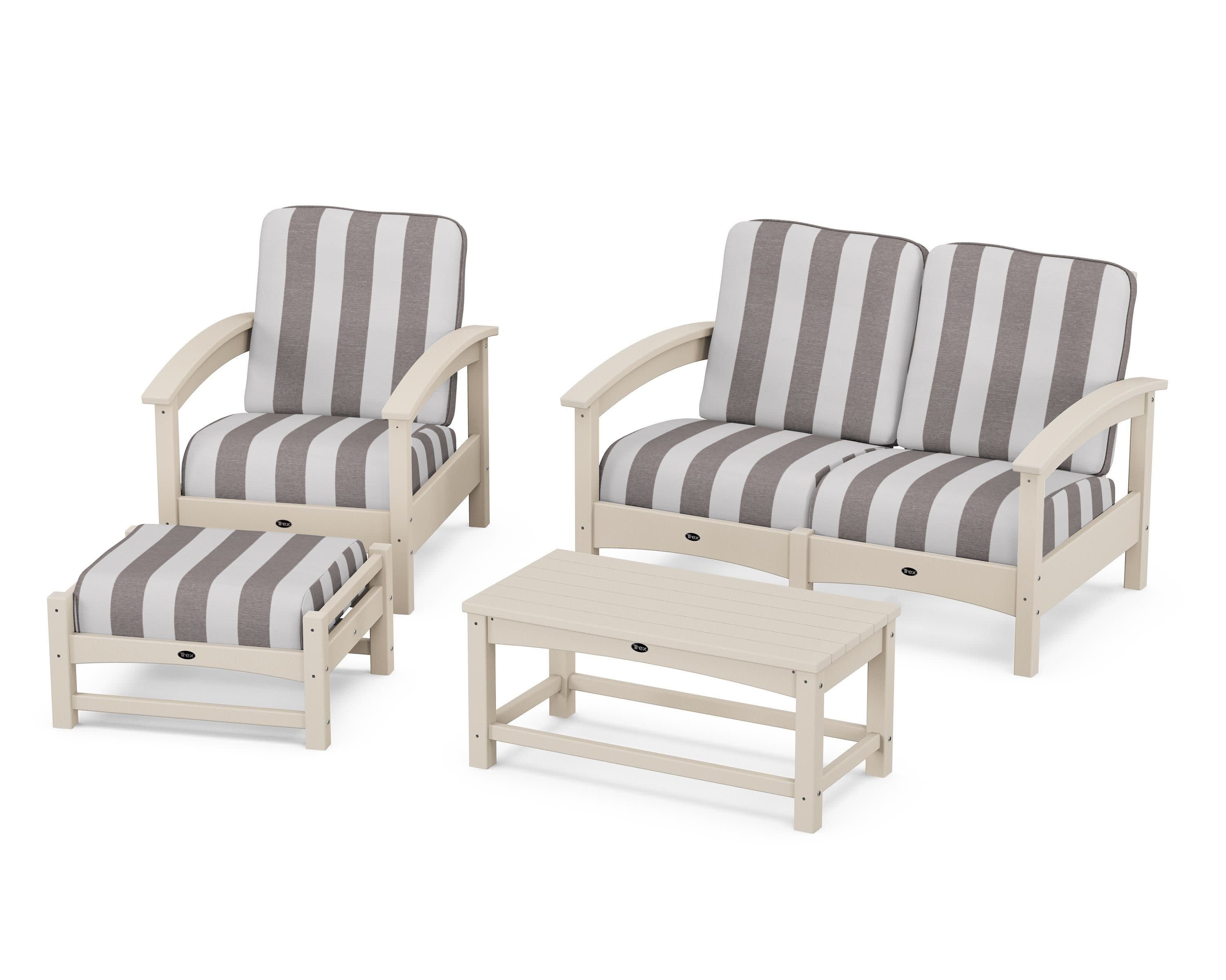 Rockport 4-Piece Deep Seating Conversation Group in Sand Castle / Cabana Stripe Grey Mist
