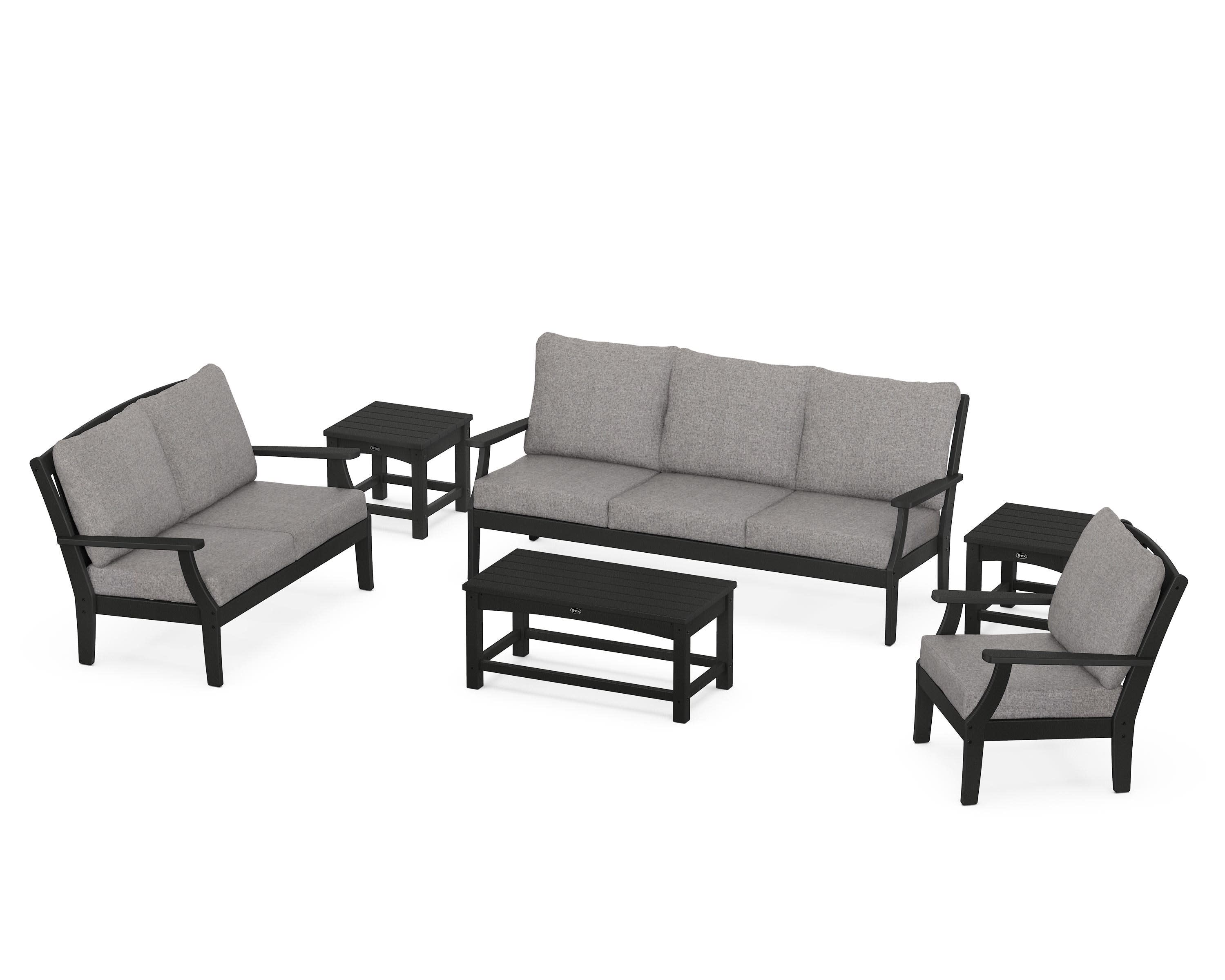Yacht Club 6-Piece Deep Seating Set in Charcoal Black / Grey Mist