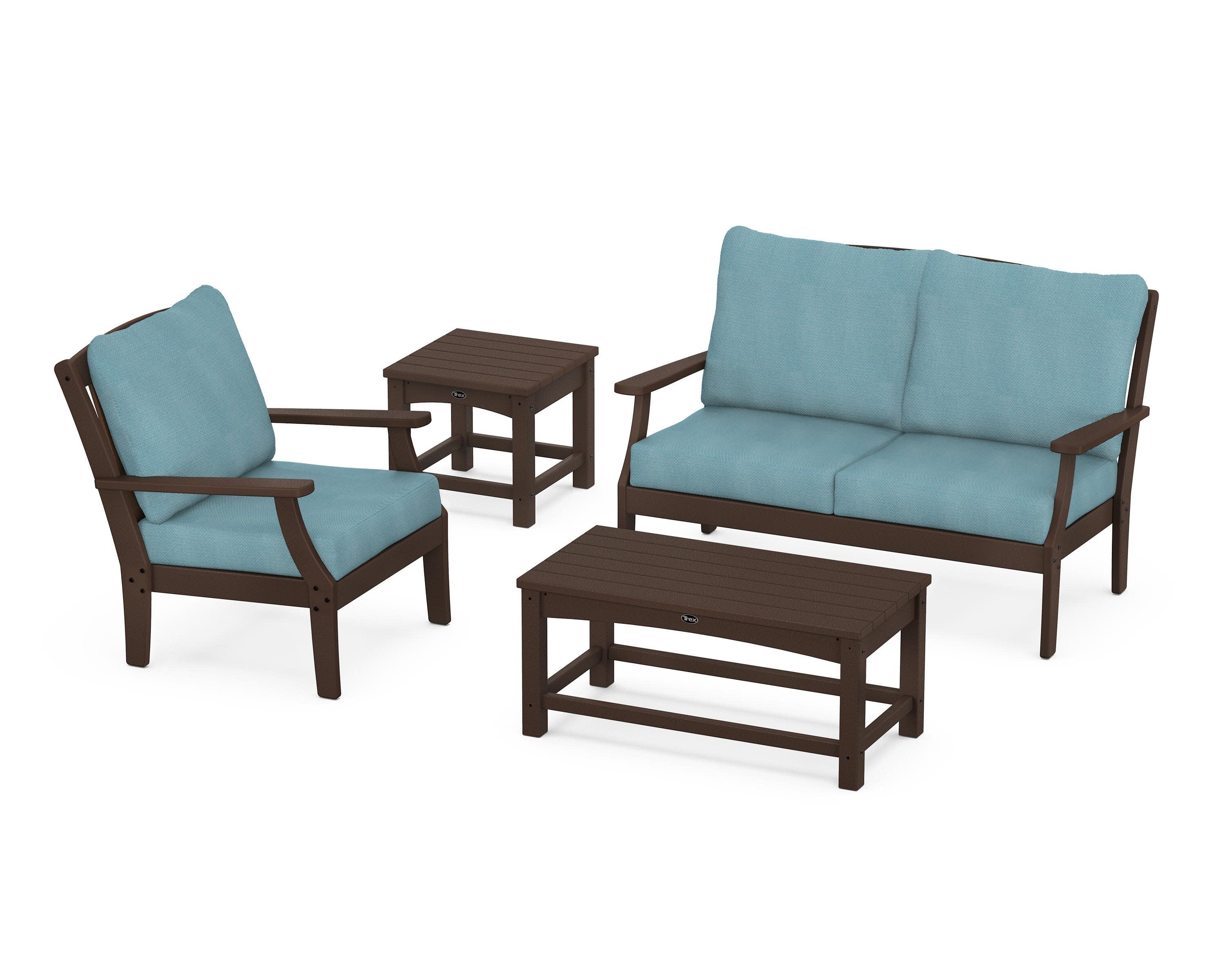 Yacht Club 4-Piece Deep Seating Set in Vintage Lantern / Lattice Sky Blue