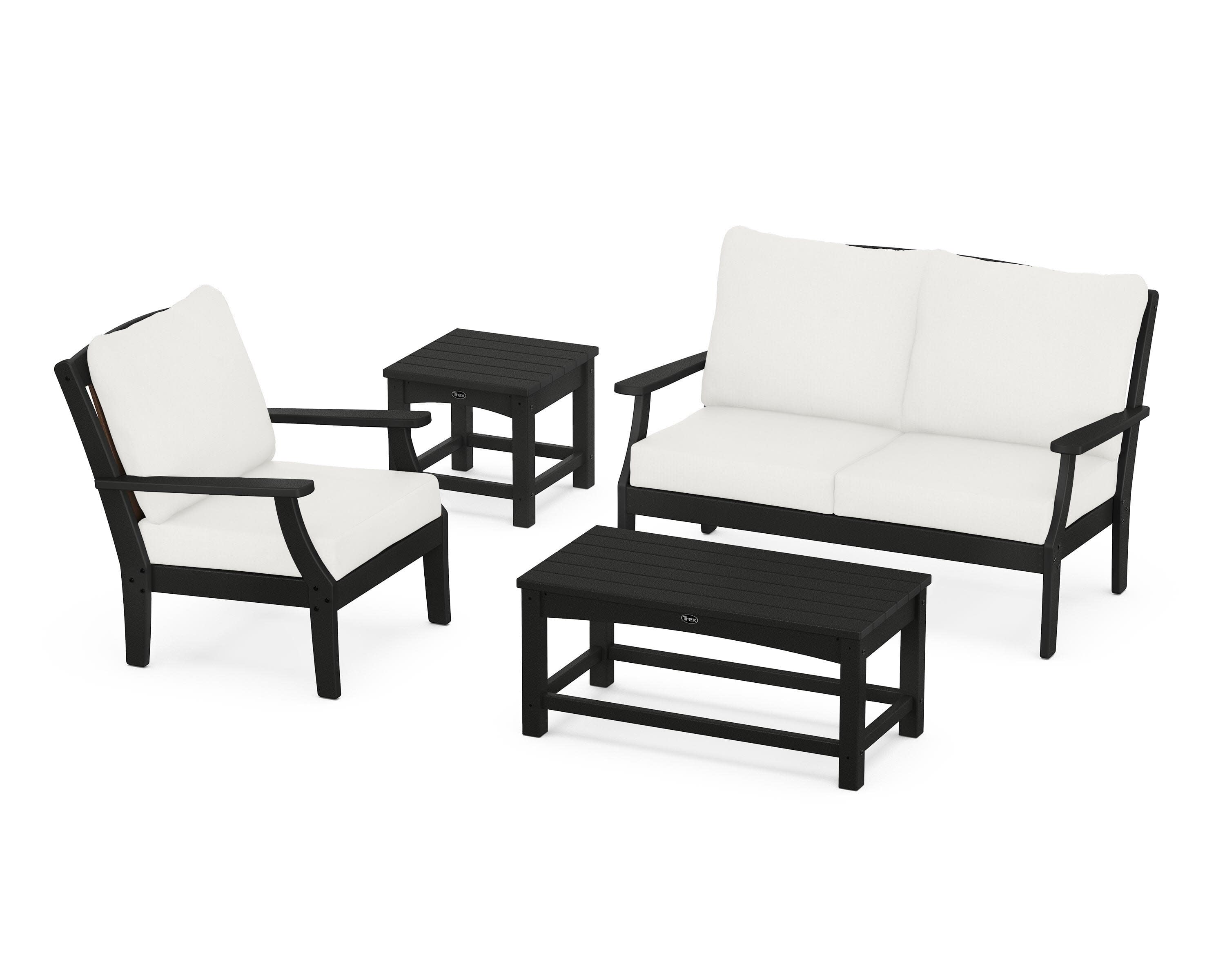 Yacht Club 4-Piece Deep Seating Set in Charcoal Black / Natural Linen