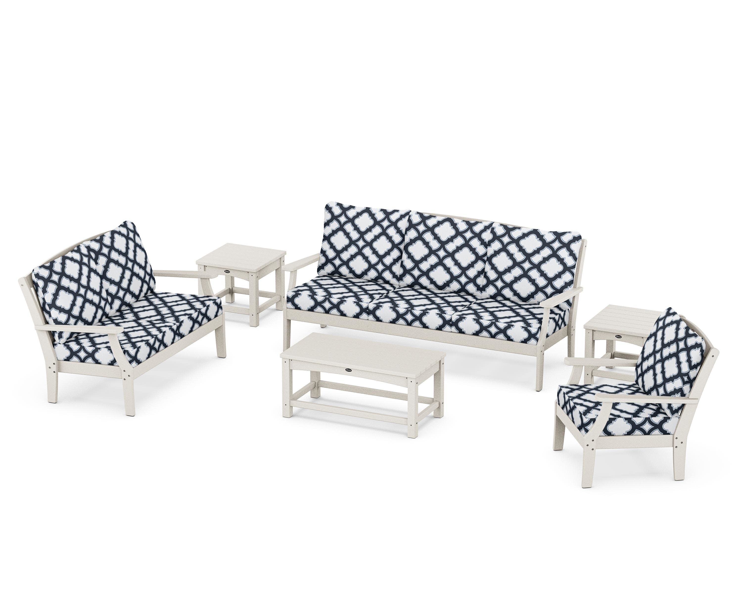 Yacht Club 6-Piece Deep Seating Set in Sand Castle / Trellis Marine Indigo