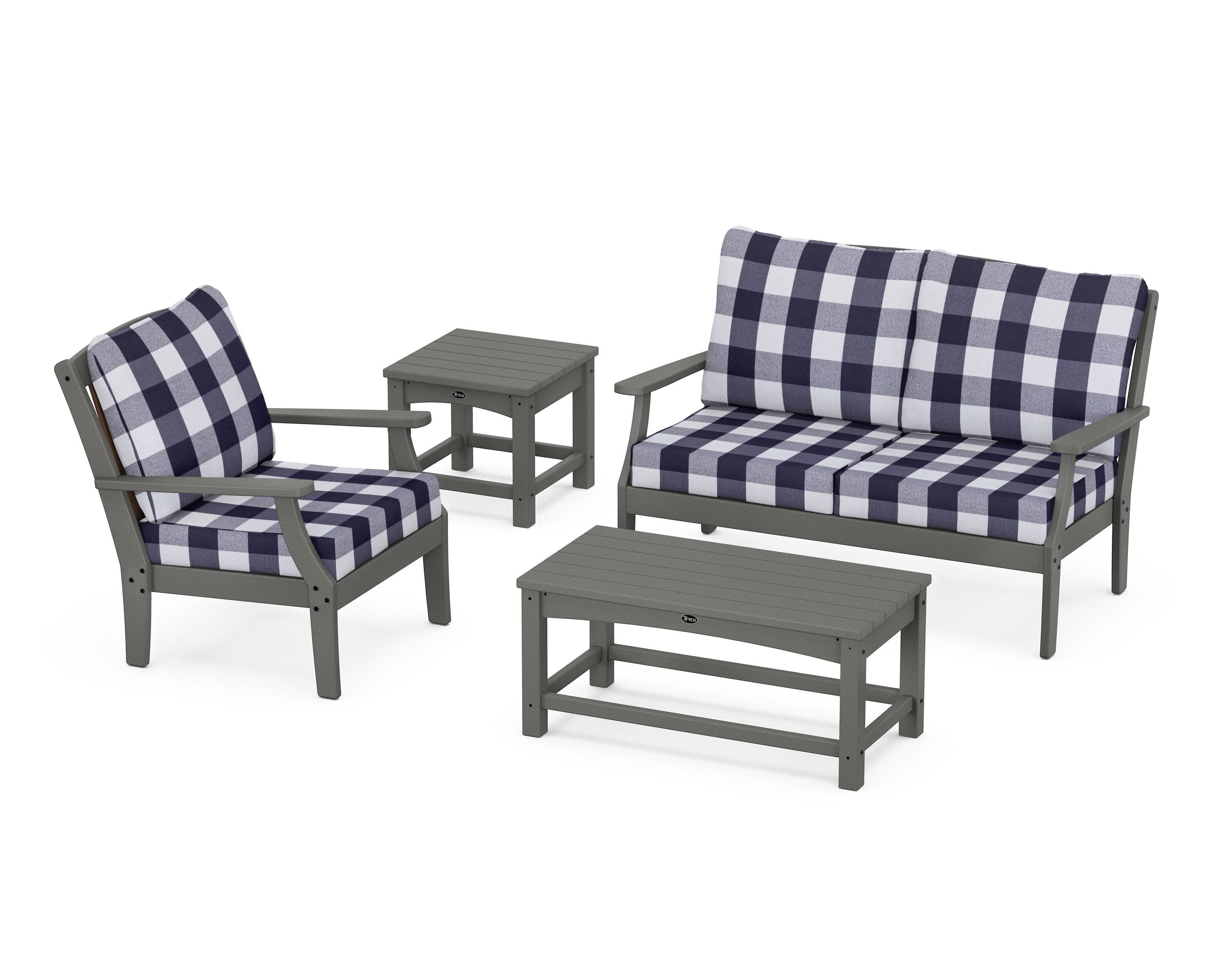 Yacht Club 4-Piece Deep Seating Set in Stepping Stone / Buffalo Plaid Navy