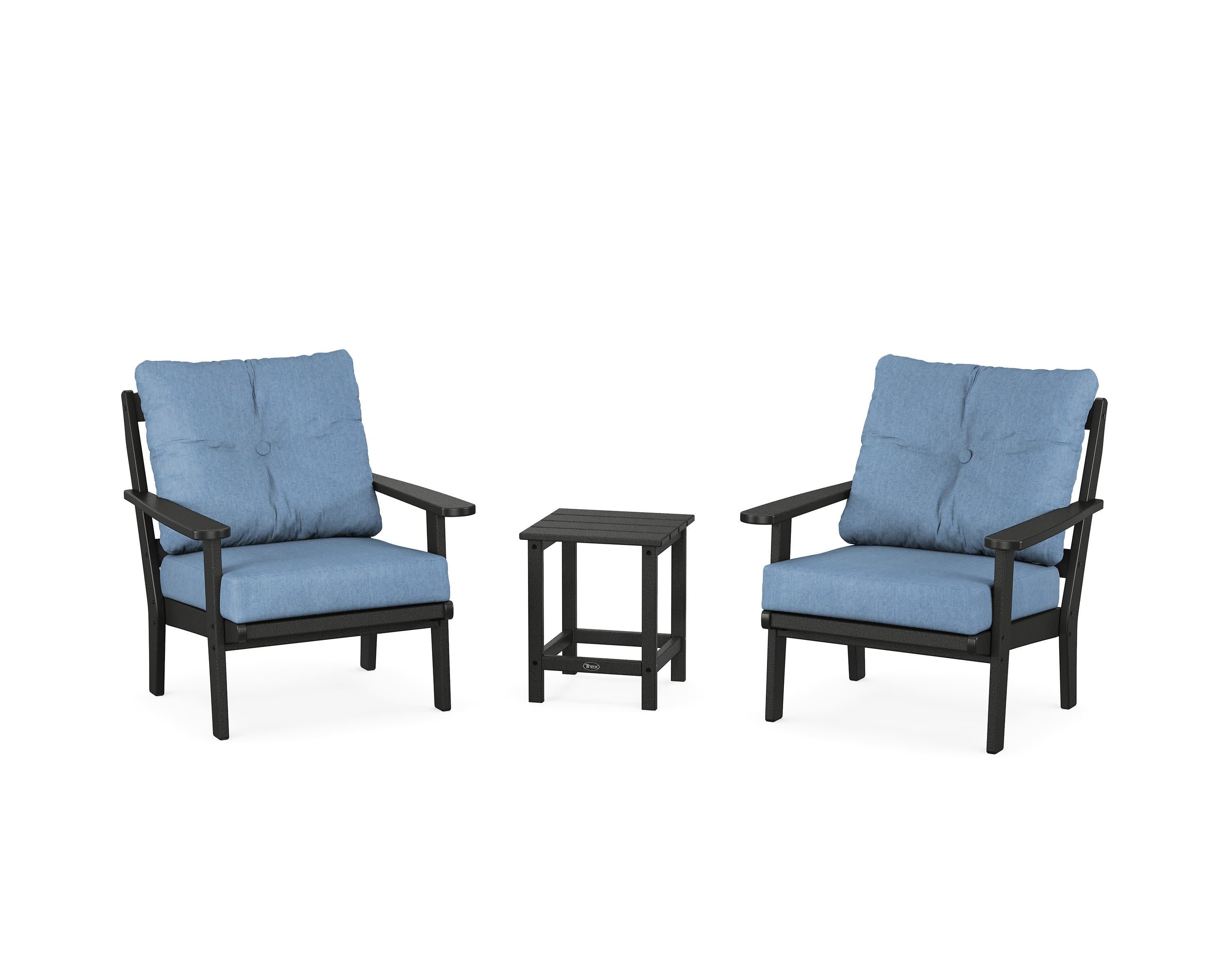 Cape Cod 3-Piece Deep Seating Set in Charcoal Black / Sky Blue