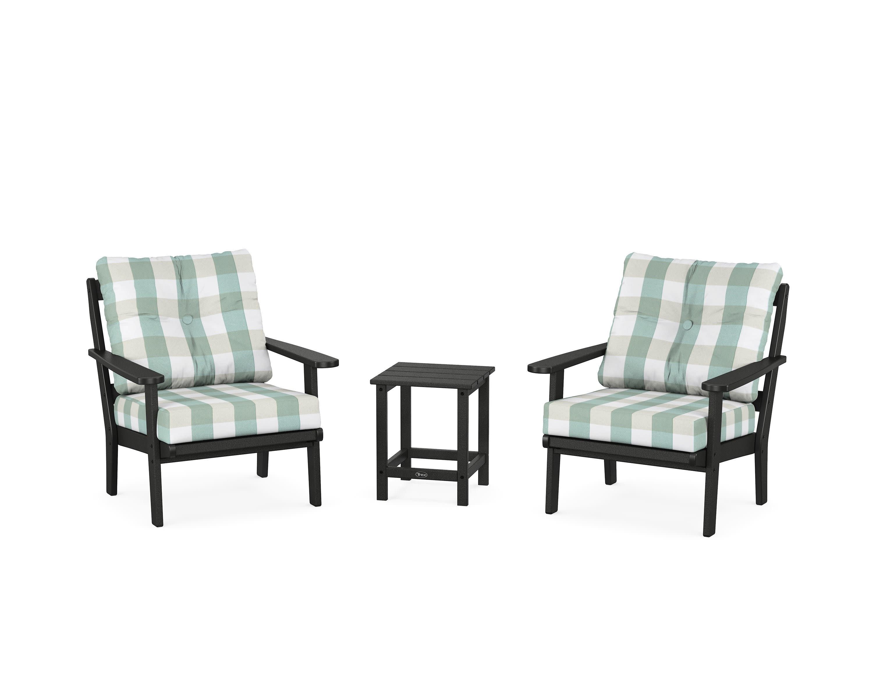 Cape Cod 3-Piece Deep Seating Set in Charcoal Black / Buffalo Plaid Glacier Spa