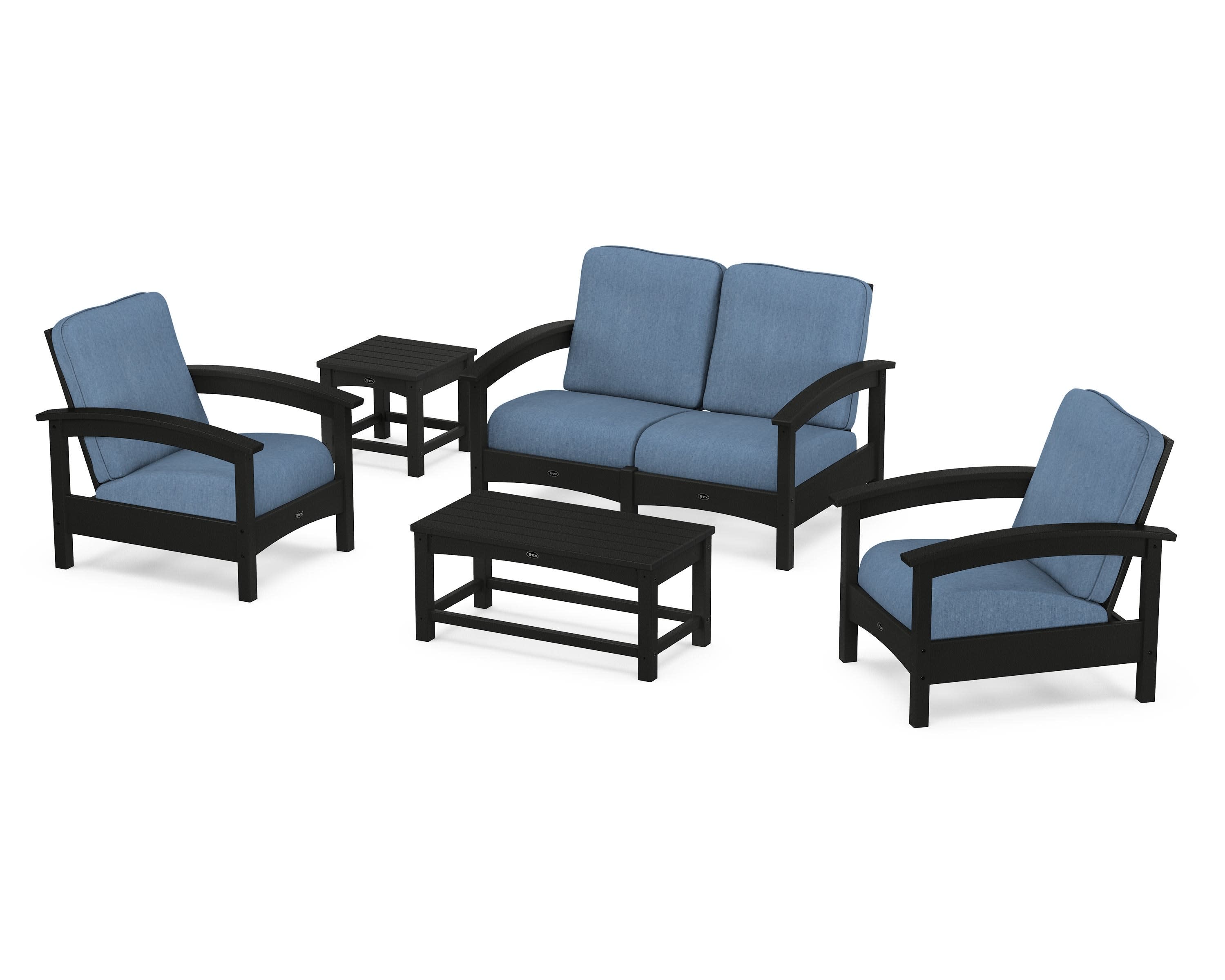 Rockport Club 6-Piece Deep Seating Conversation Set in Charcoal Black / Sky Blue