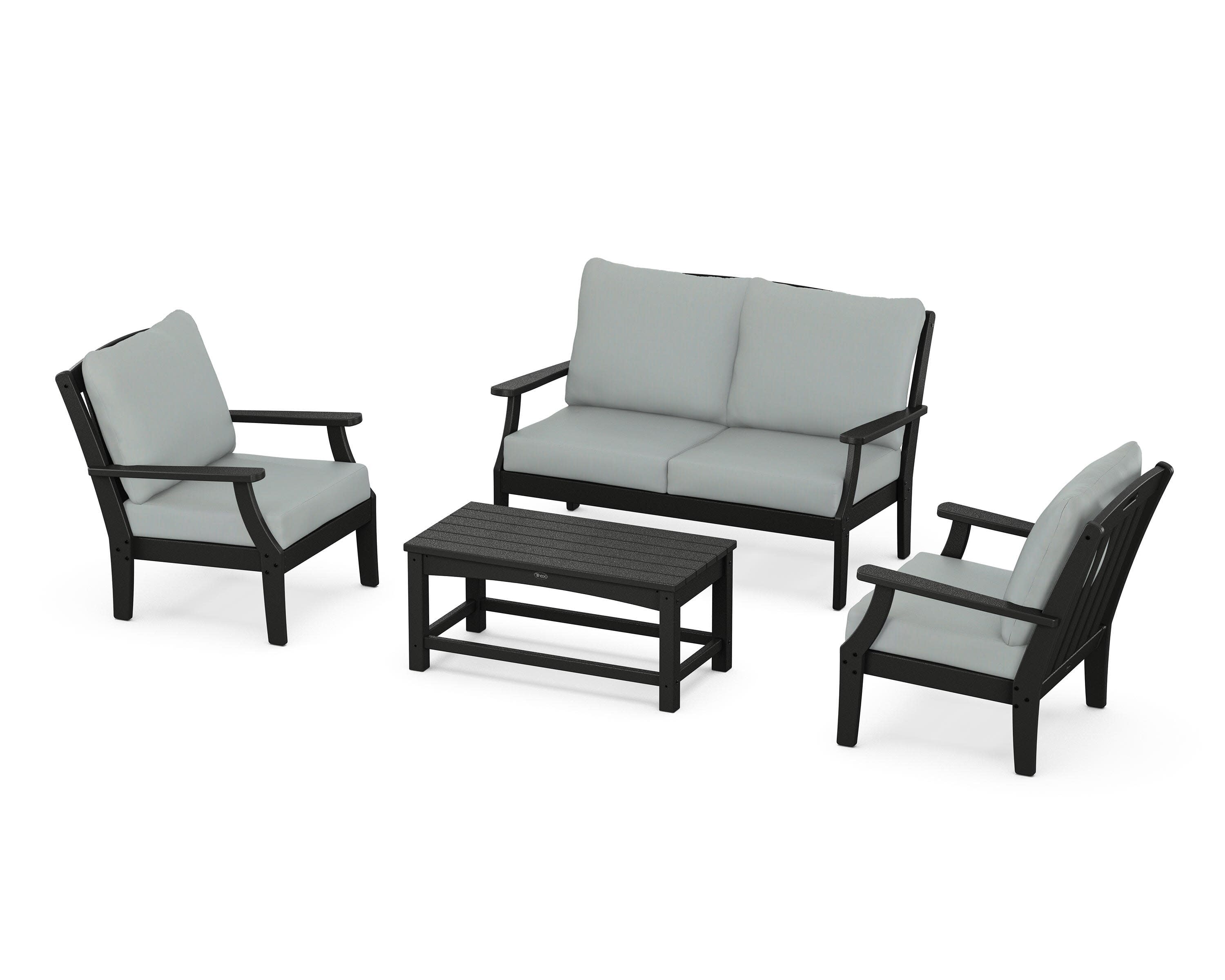 Yacht Club 4-Piece Deep Seating Chair Set in Charcoal Black / Spa