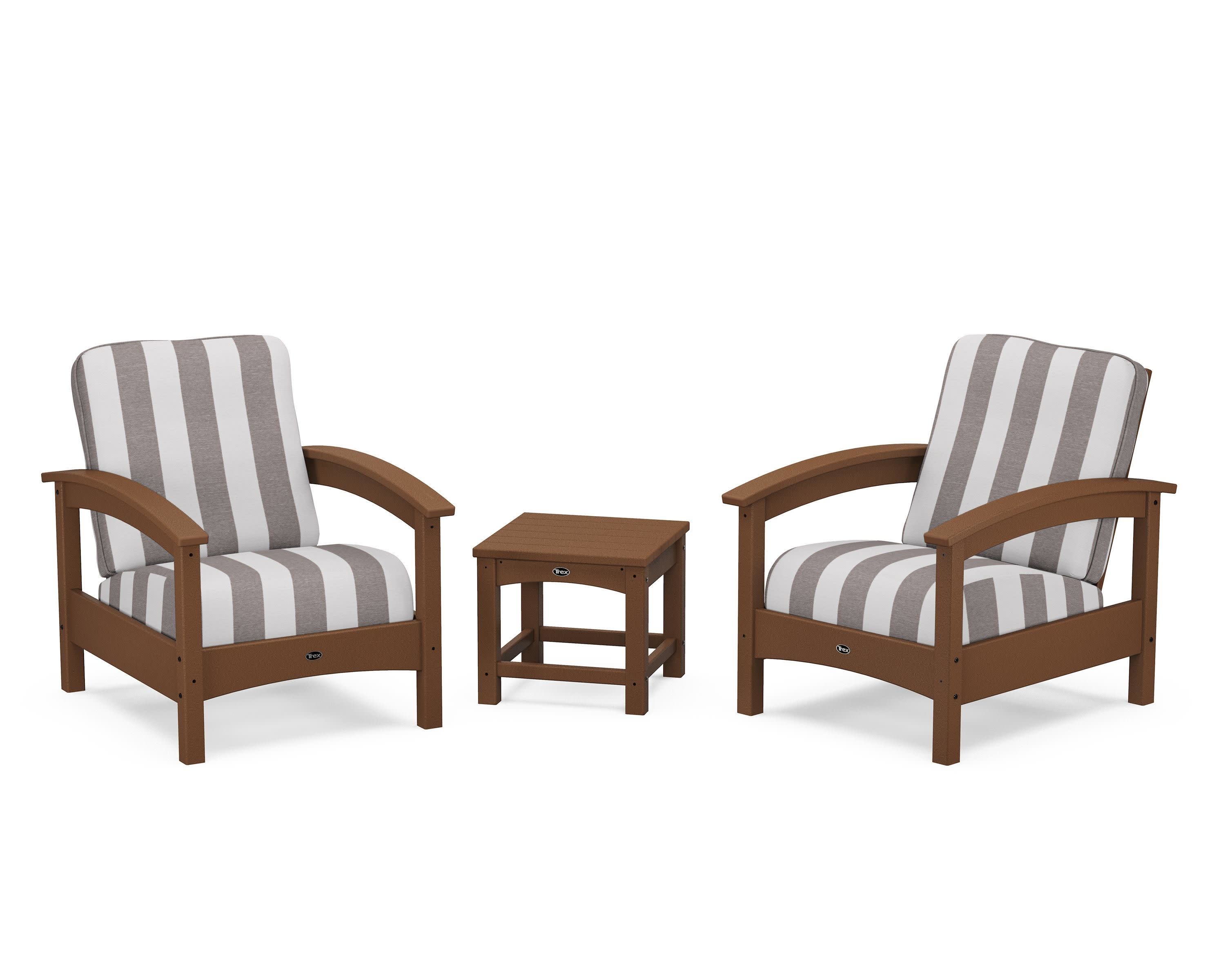 Rockport Club 3-Piece Deep Seating Conversation Set in Tree House / Cabana Stripe Grey Mist