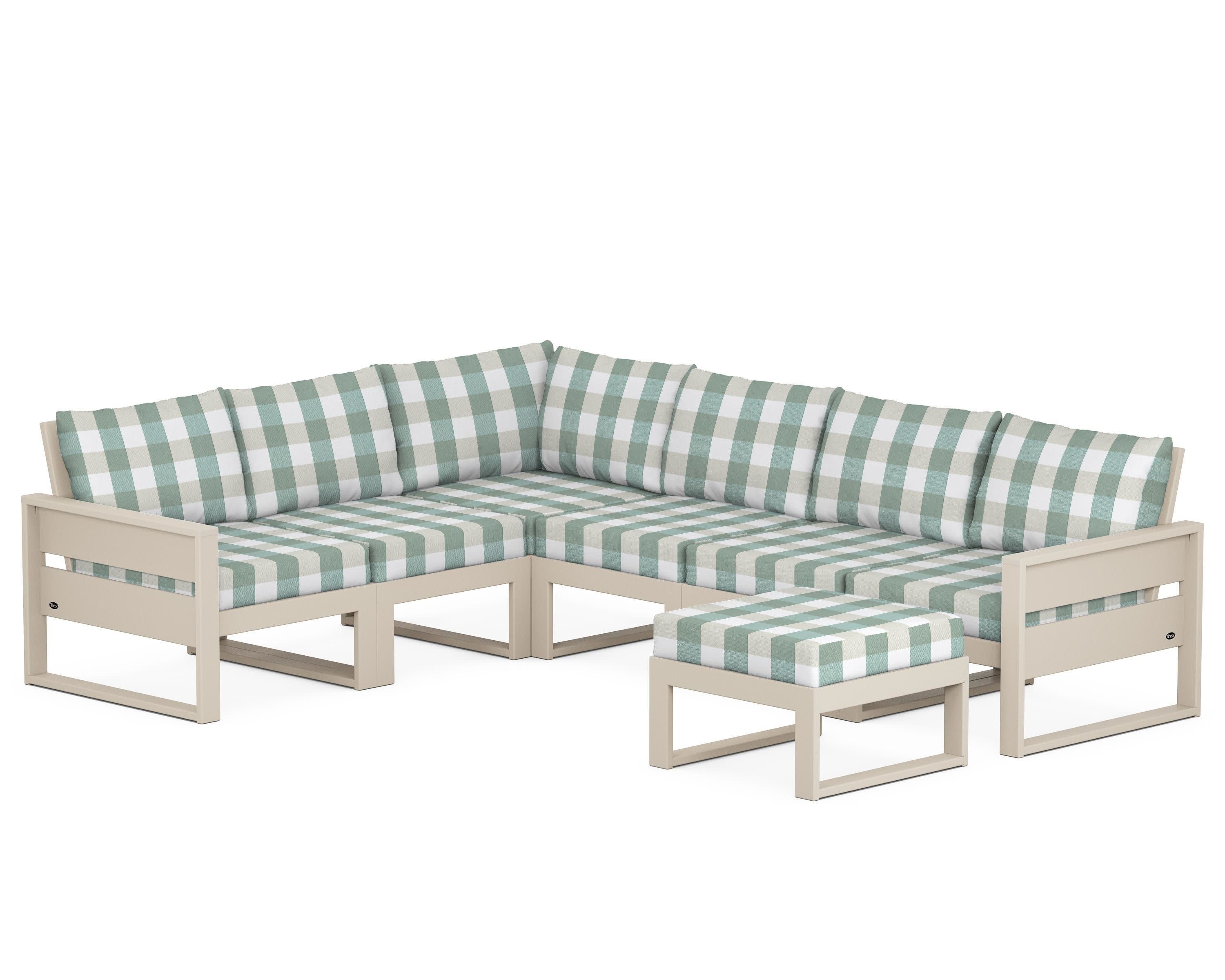 Eastport 6-Piece Sectional with Ottoman in Sand Castle / Buffalo Plaid Glacier Spa