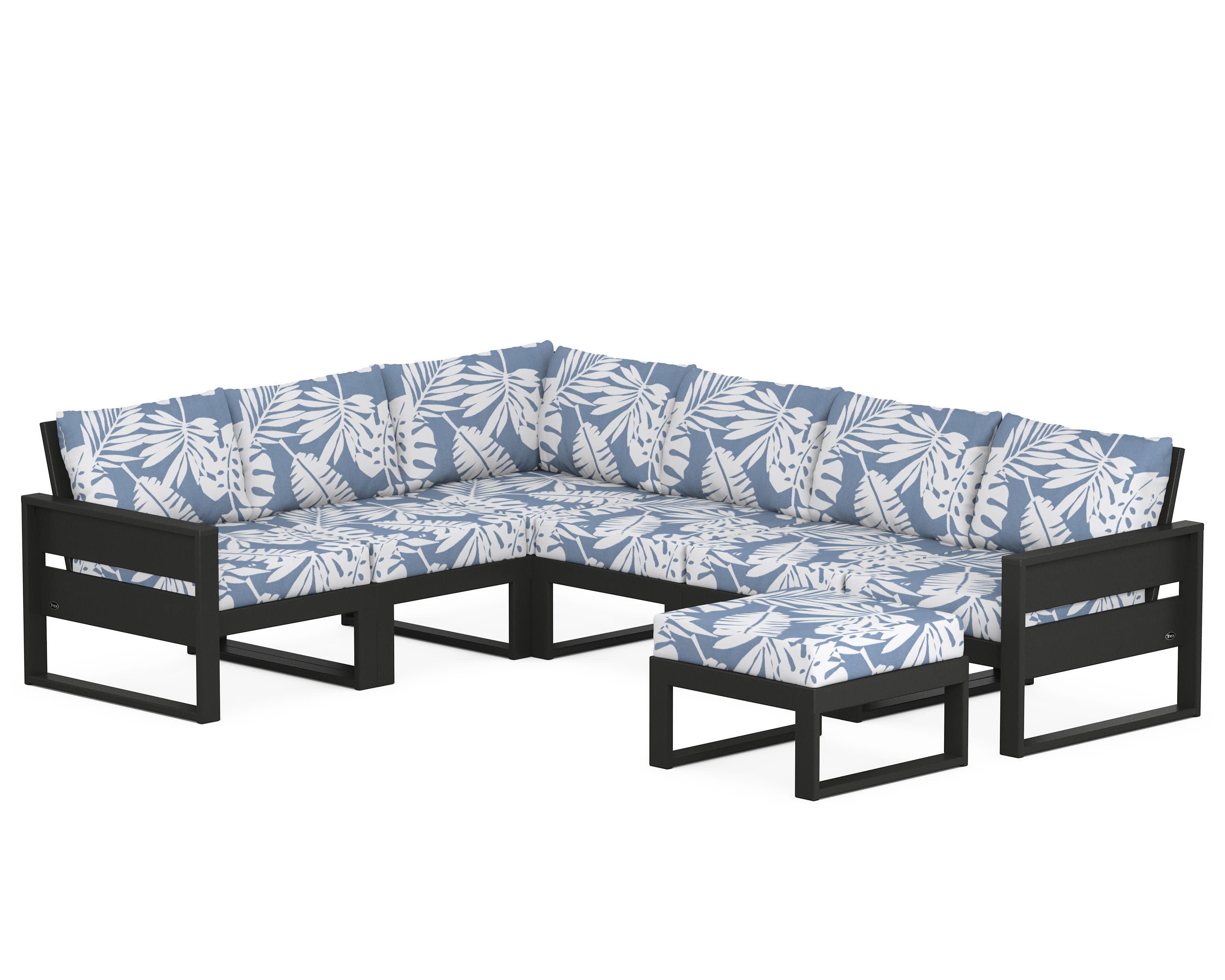 Eastport 6-Piece Sectional with Ottoman in Charcoal Black / Leaf Sky Blue