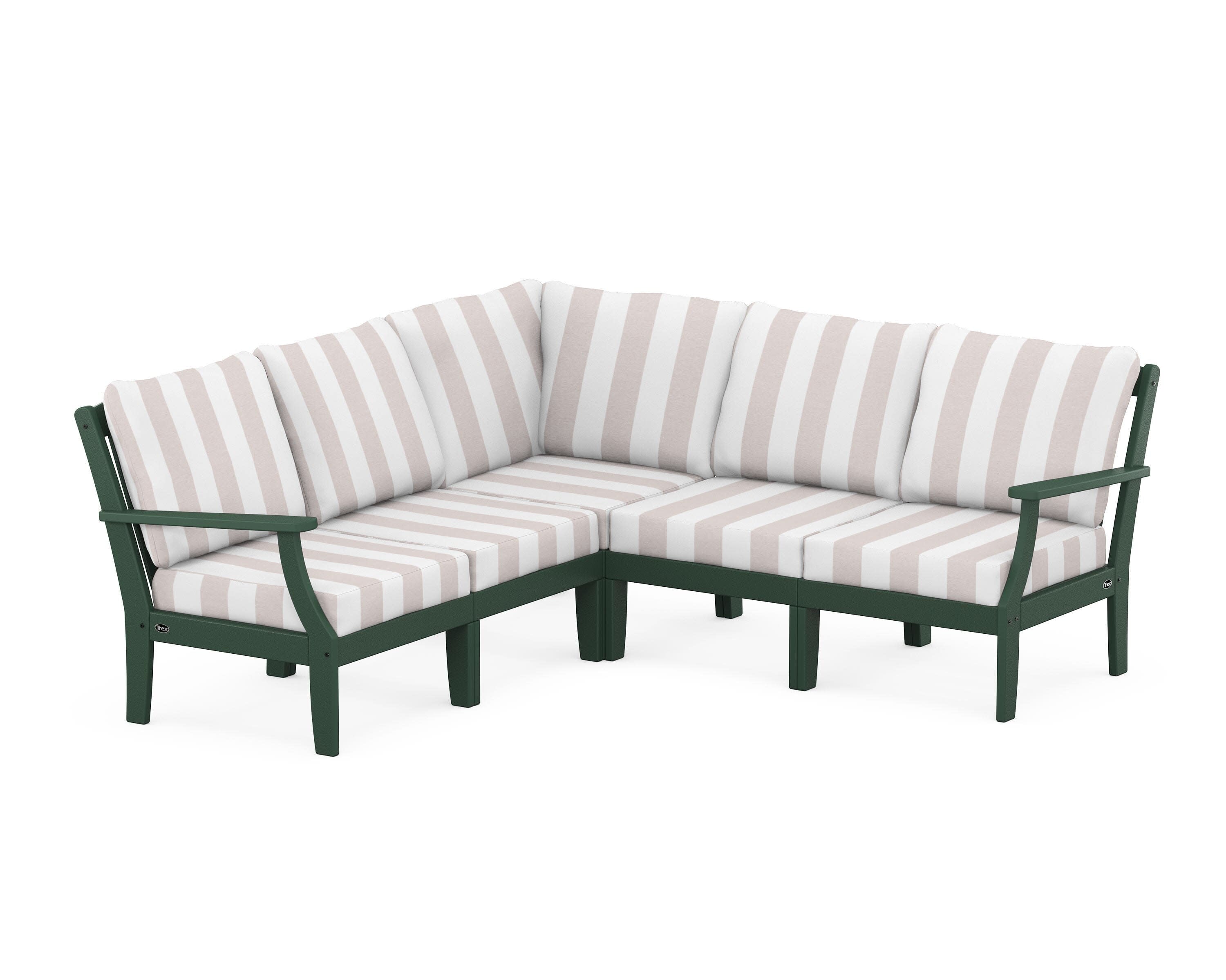 Yacht Club Modular 5-Piece Deep Seating Set in Rainforest Canopy / Cabana Stripe Dune Burlap