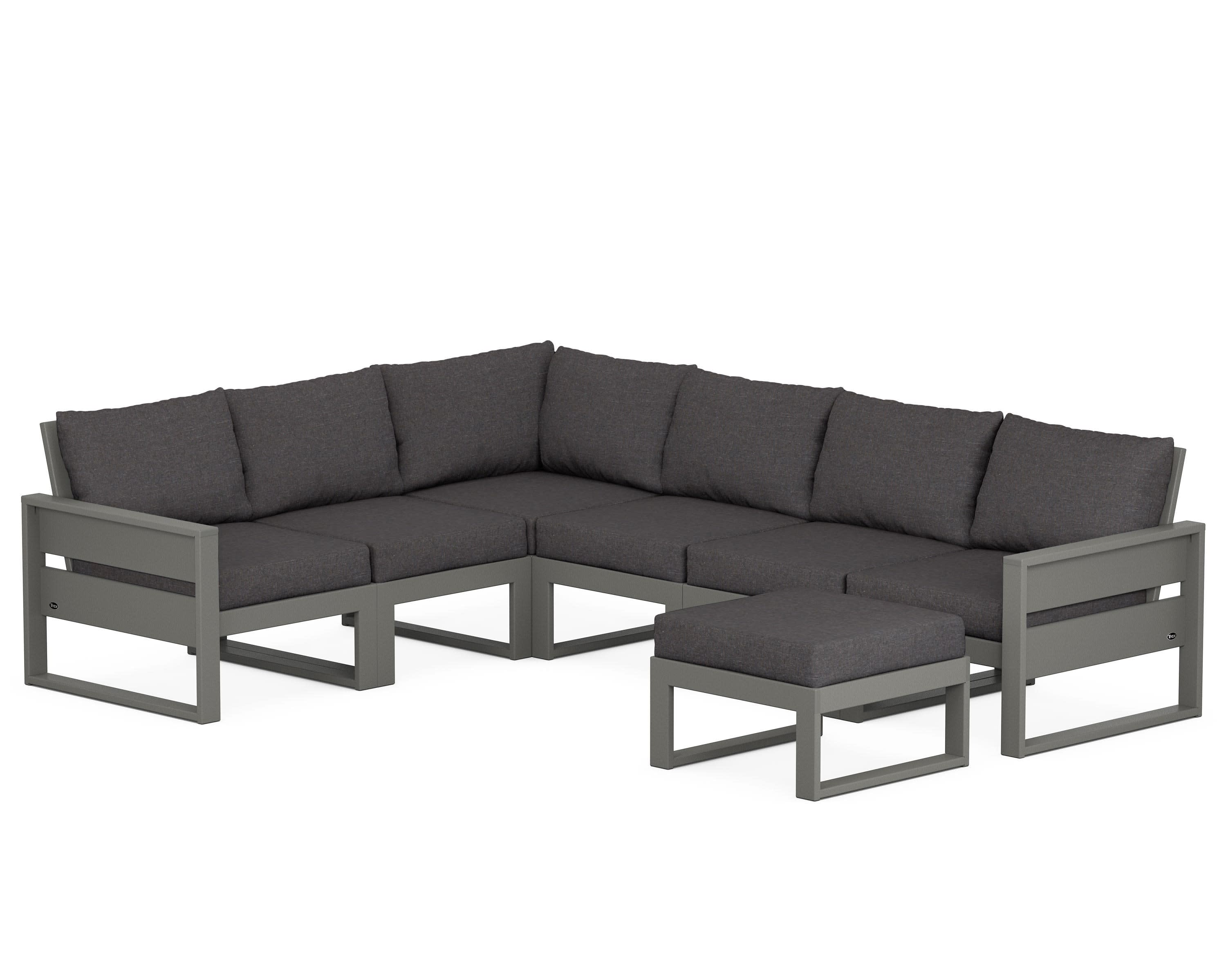 Eastport 6-Piece Sectional with Ottoman in Stepping Stone / Ash Charcoal