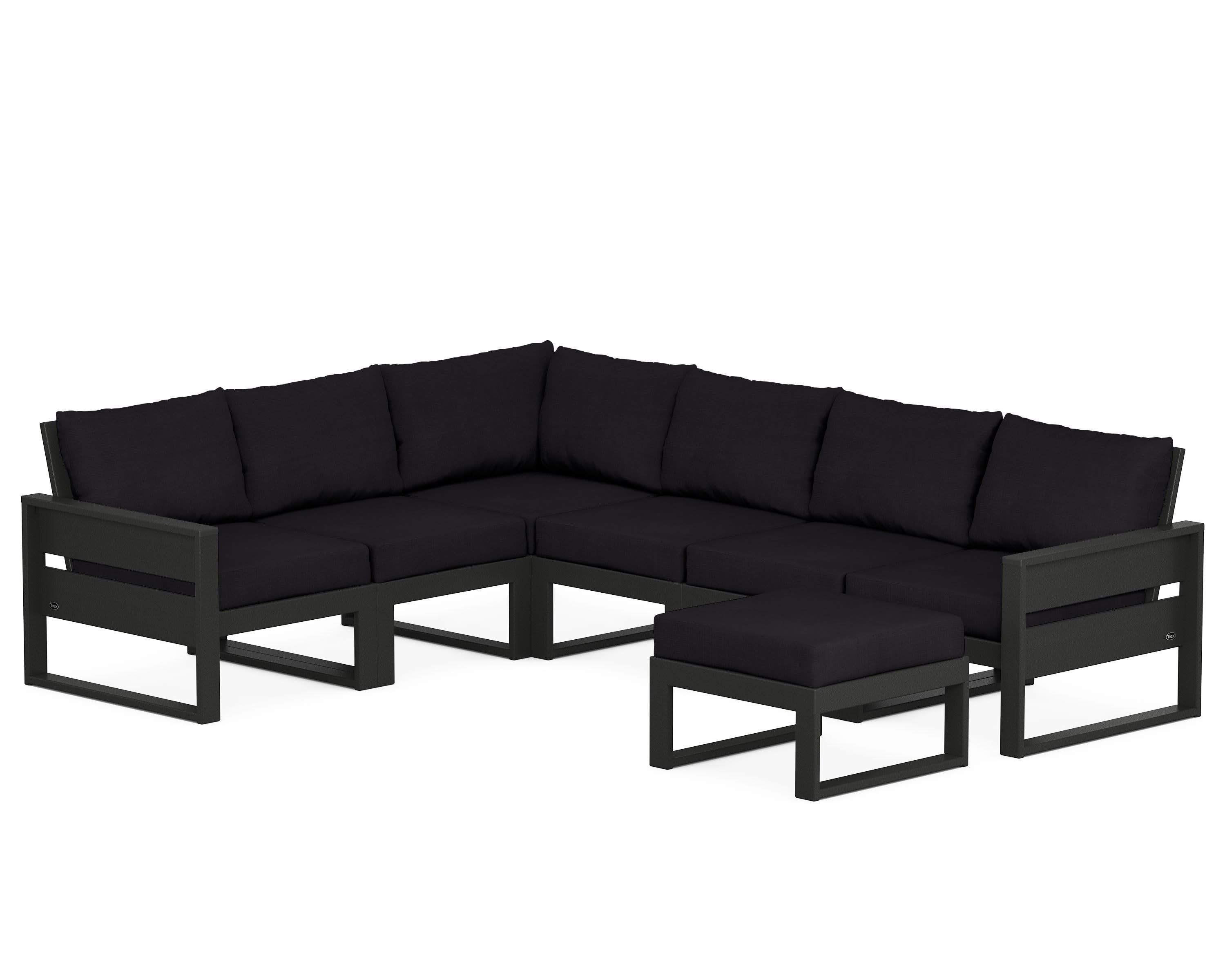 Eastport 6-Piece Sectional with Ottoman in Charcoal Black / Midnight Linen