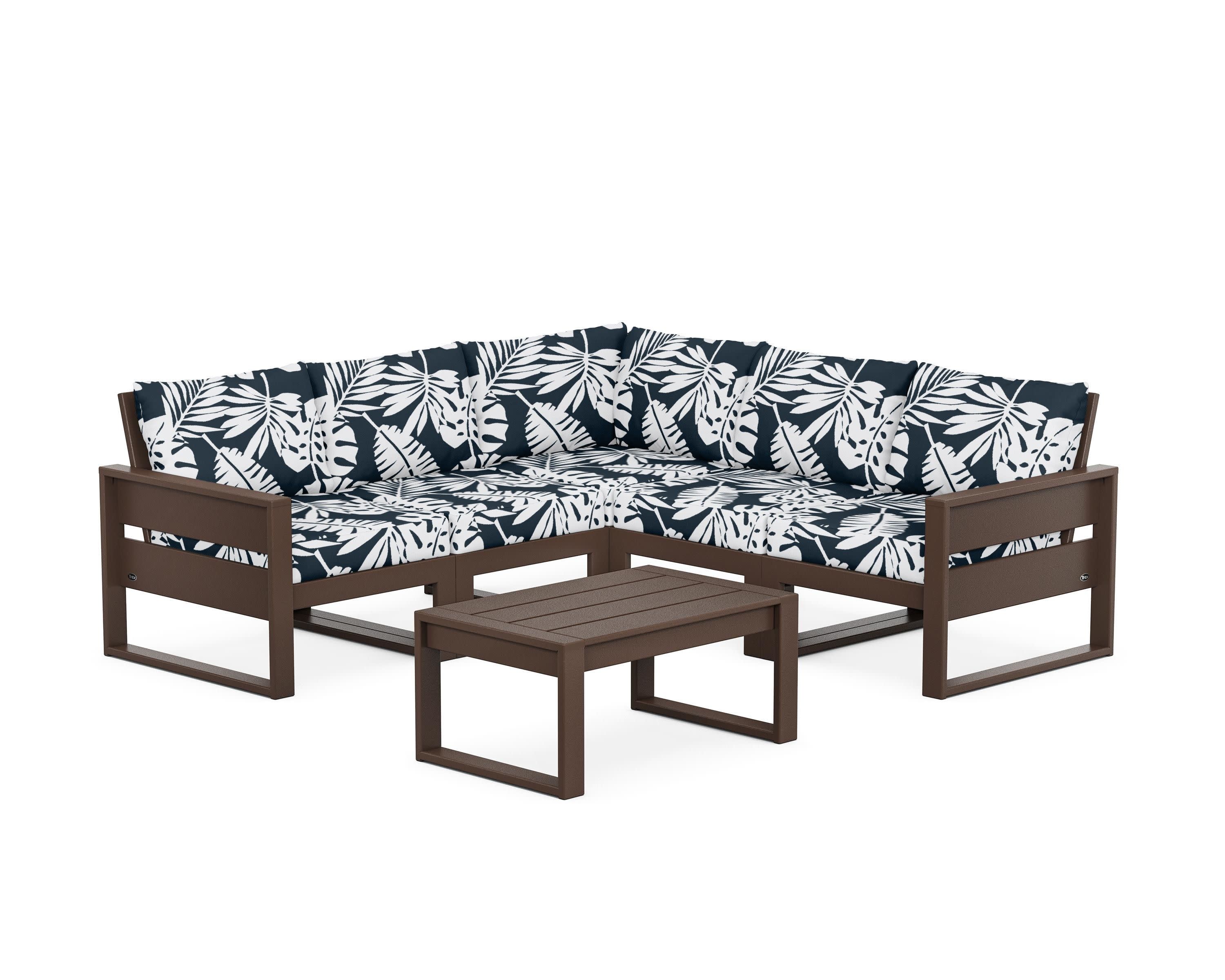 Eastport 6-Piece Deep Seating Sectional + Coffee Table Set in Vintage Lantern / Leaf Marine Indigo
