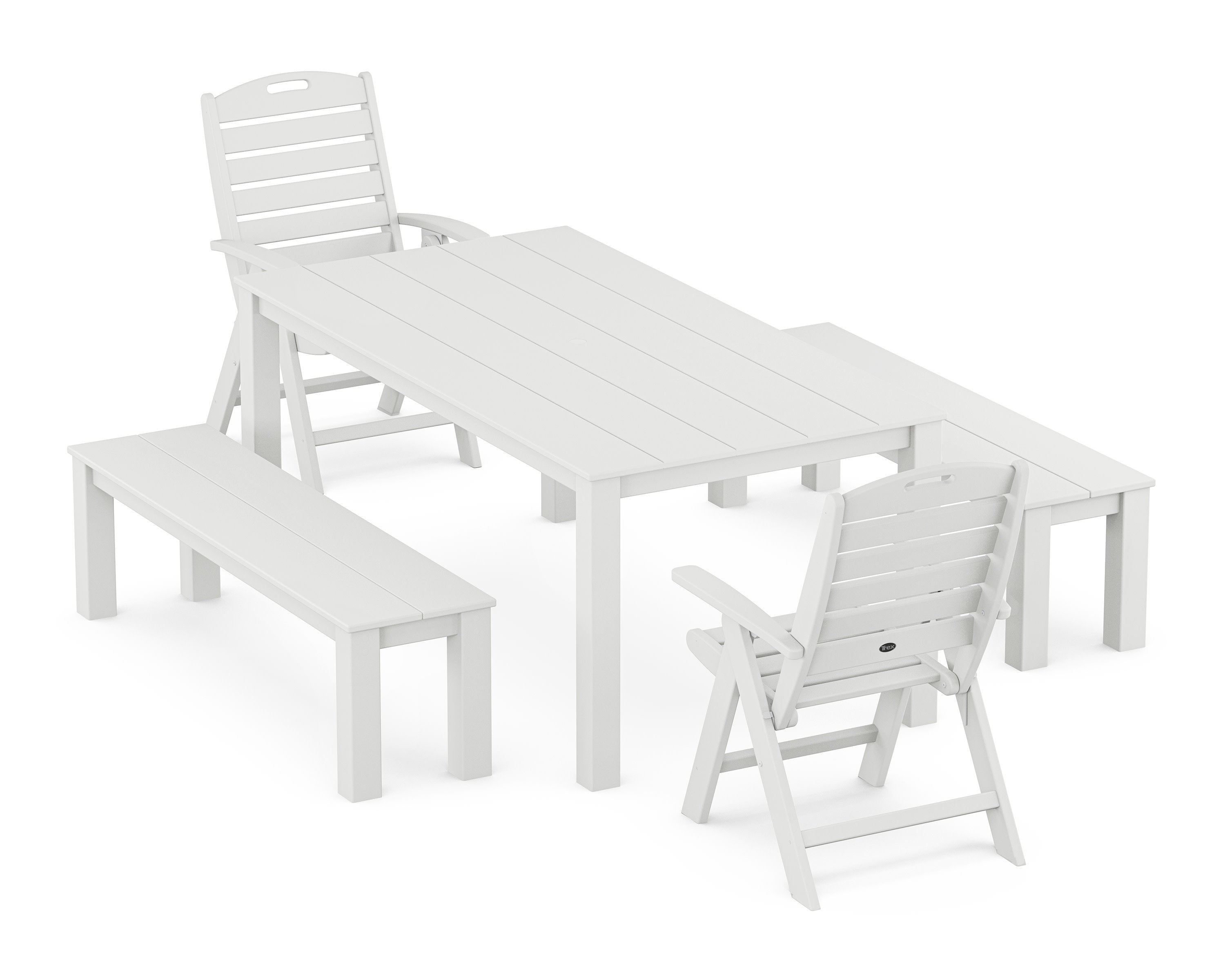 Yacht Club Highback Chair 5-Piece Parsons Dining Set with Benches in Classic White