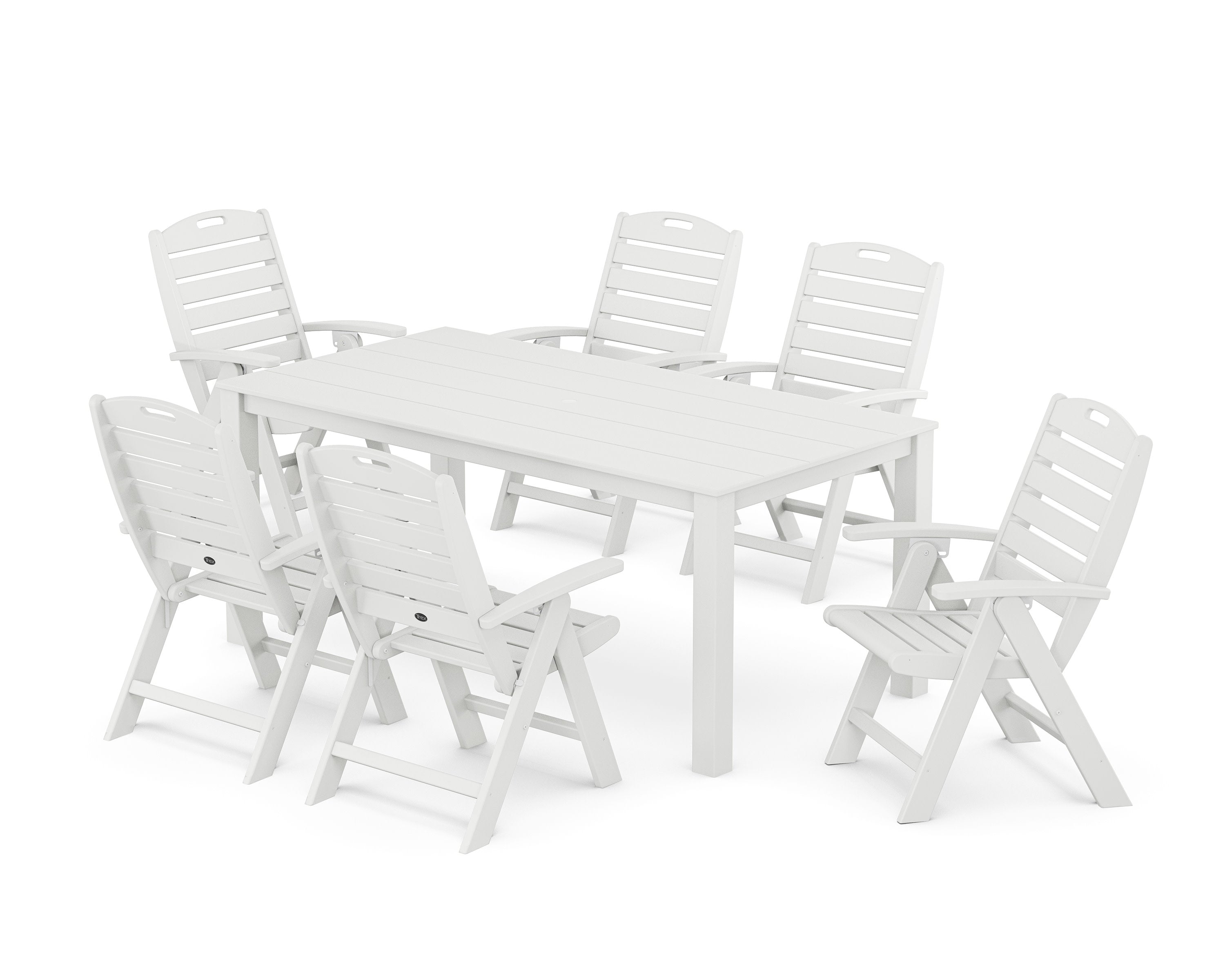 Yacht Club Highback Chair 7-Piece Parsons Dining Set in Classic White