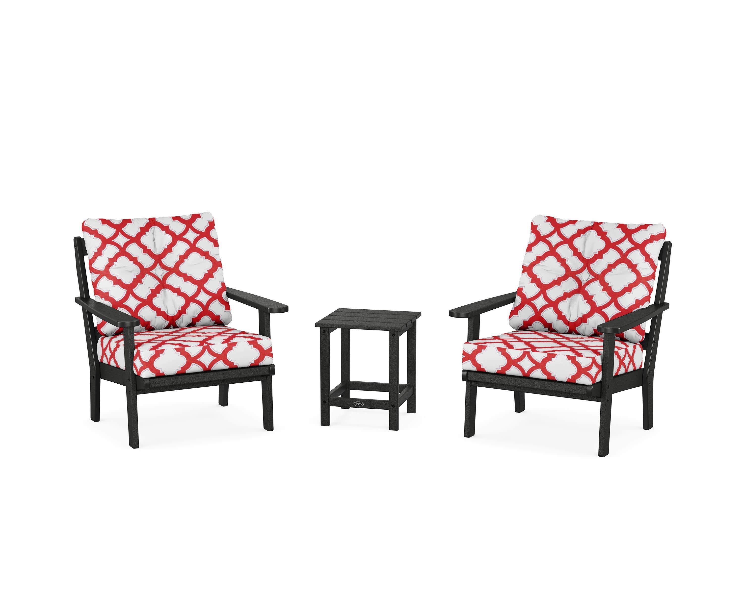 Cape Cod 3-Piece Deep Seating Set in Charcoal Black / Trellis Crimson