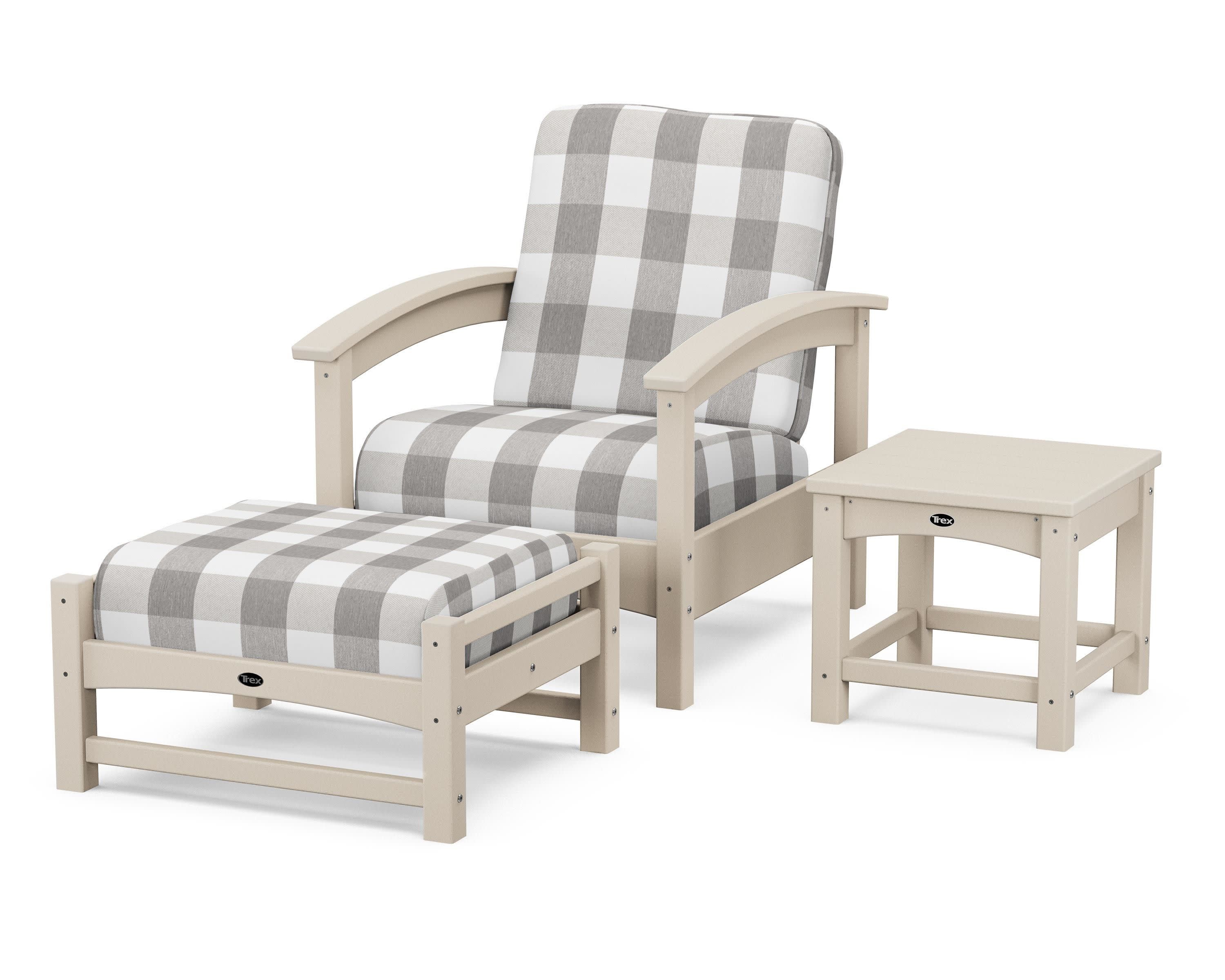 Rockport 3-Piece Deep Seating Set in Sand Castle / Buffalo Plaid Grey Mist