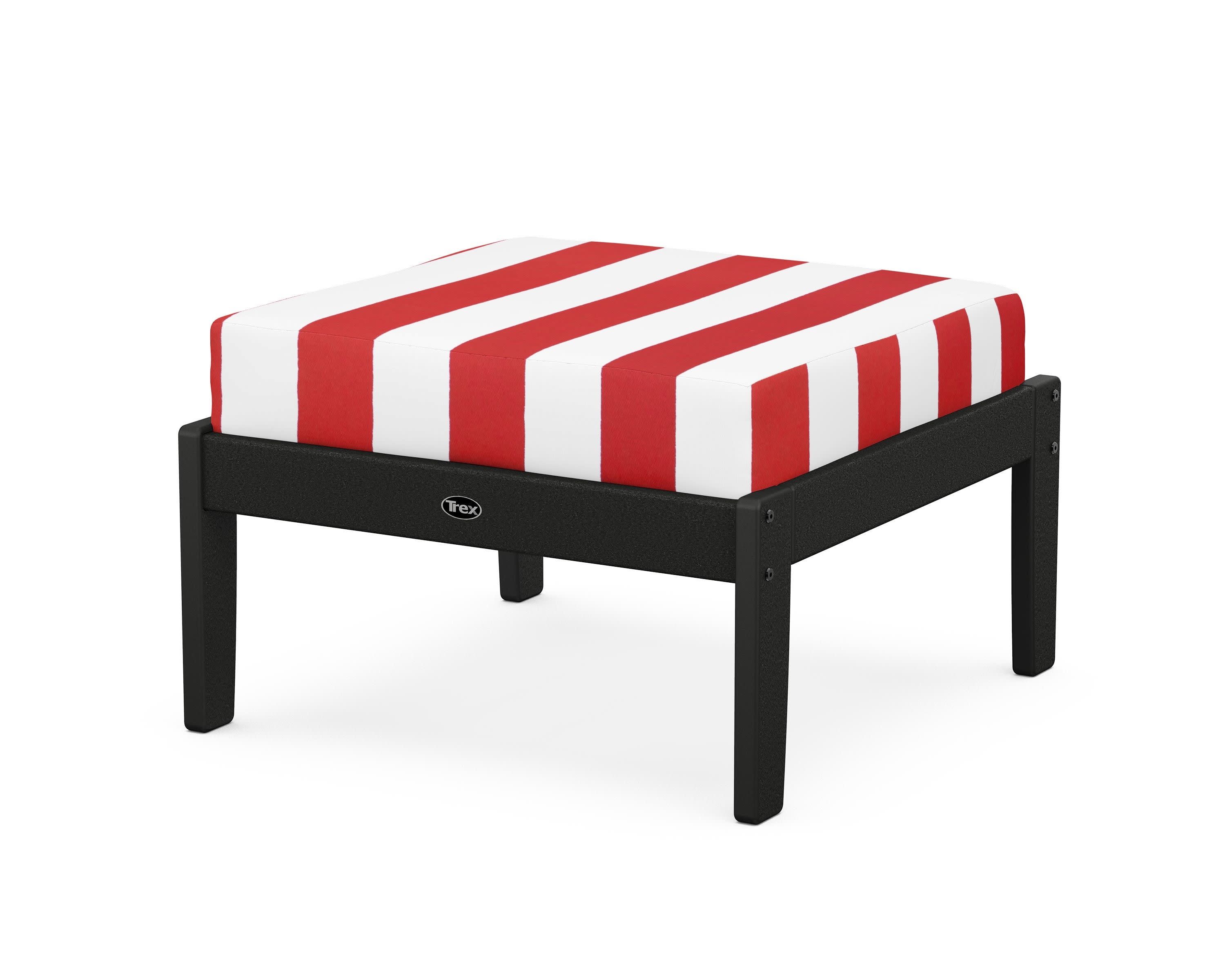 Yacht Club Deep Seating Ottoman in Charcoal Black / Cabana Stripe Crimson