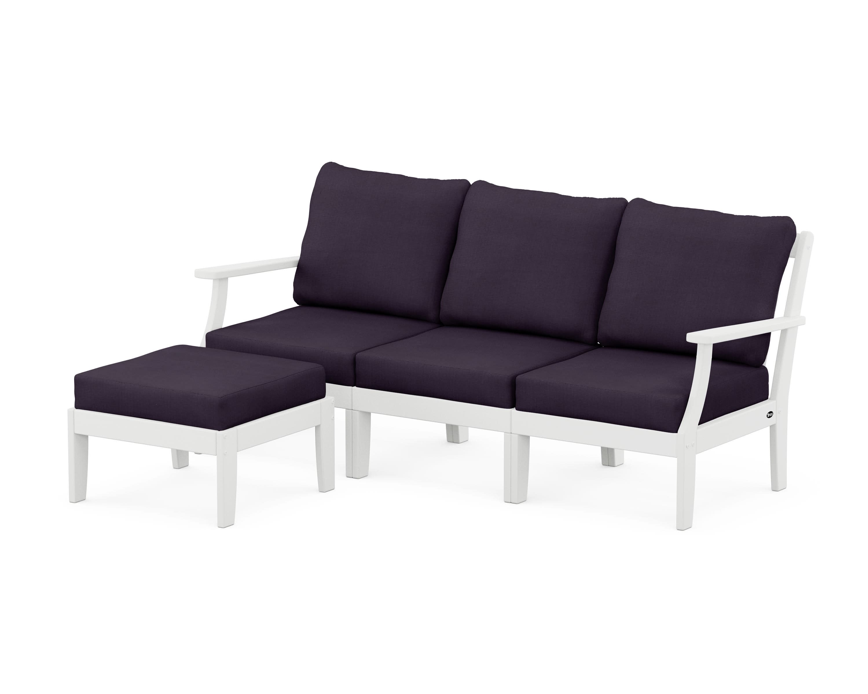 Yacht Club Modular 4-Piece Deep Seating Set with Ottoman in Classic White / Navy Linen