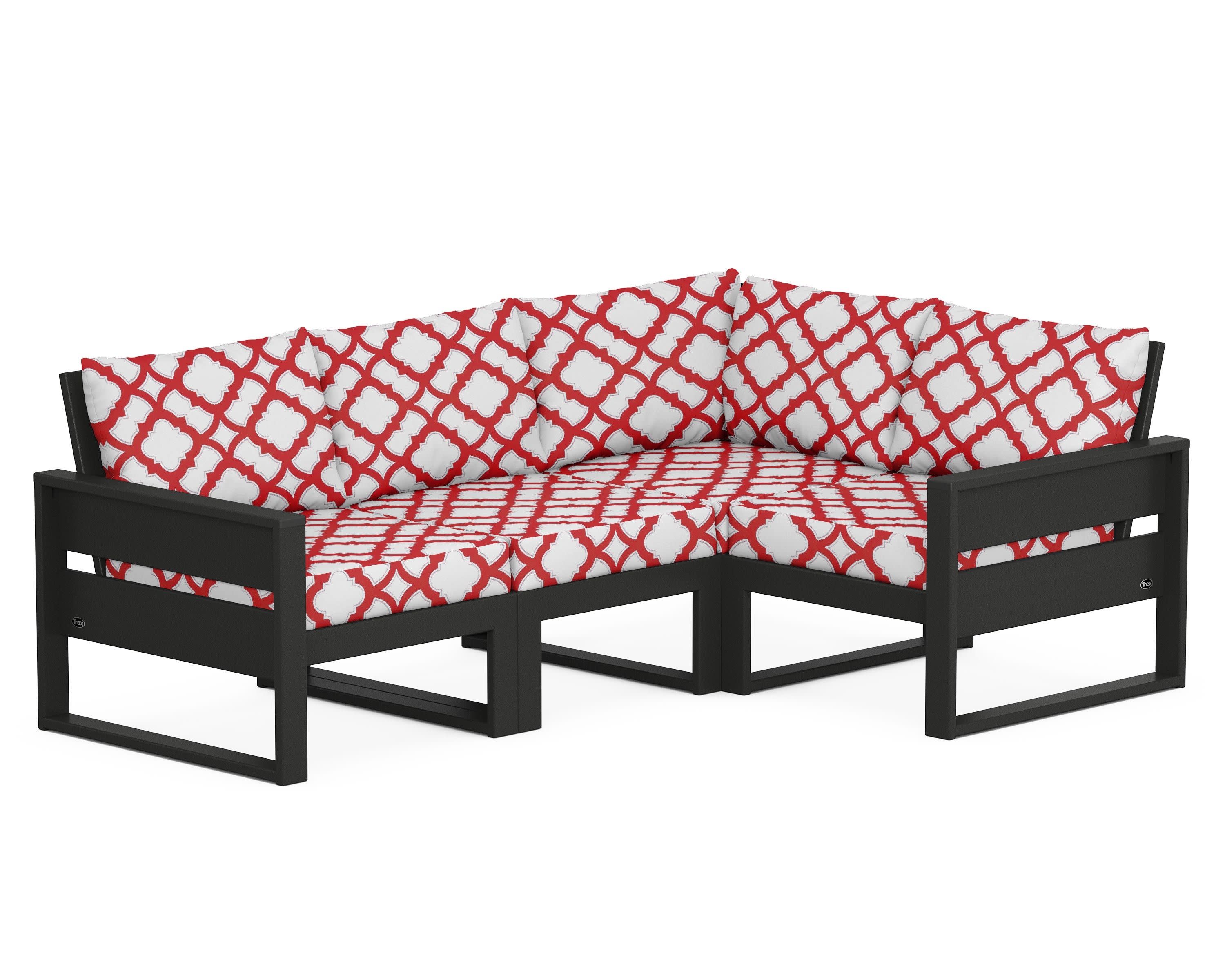Eastport 4- Piece Sectional in Charcoal Black / Trellis Crimson