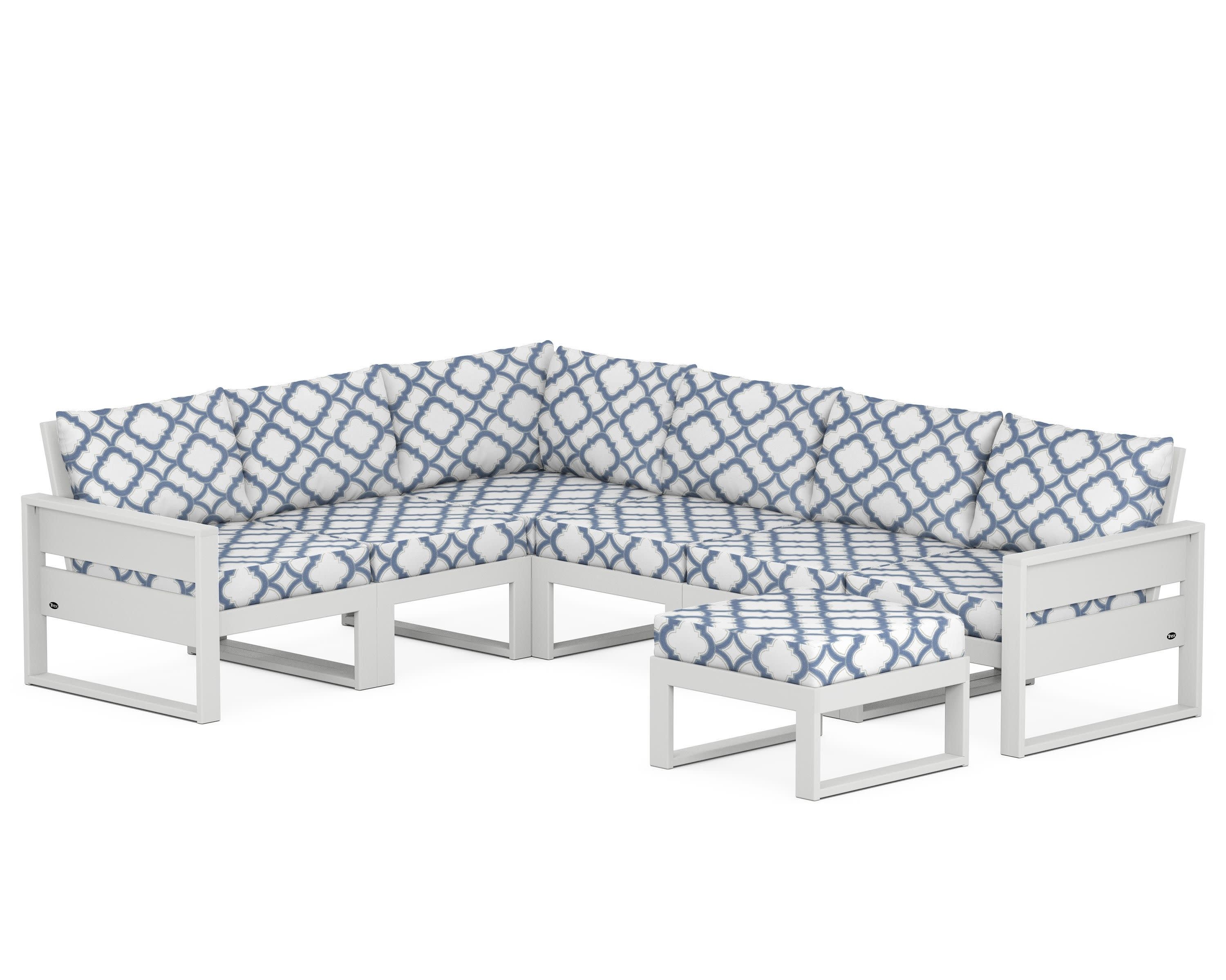 Eastport 6-Piece Sectional with Ottoman in Classic White / Trellis Sky Blue