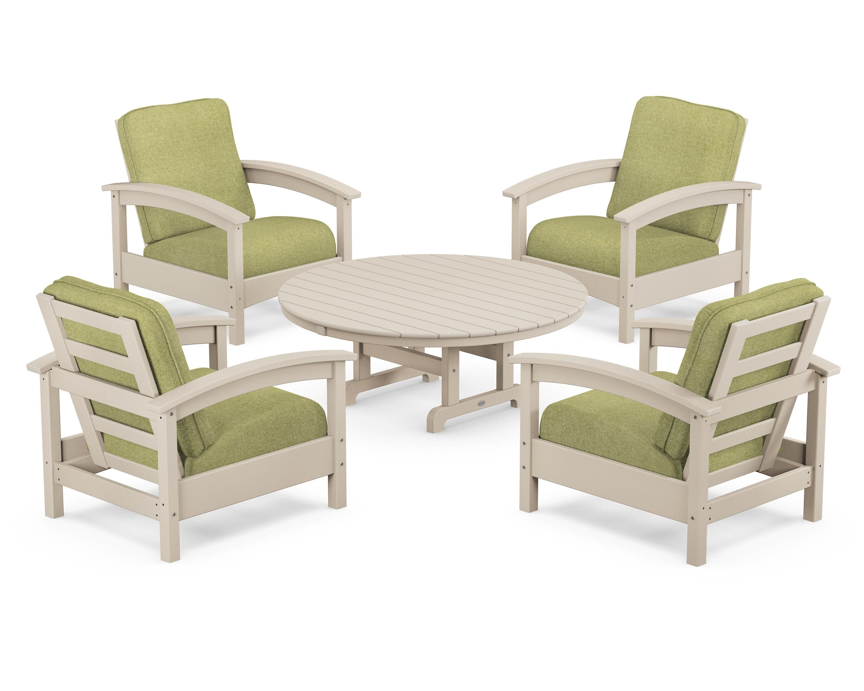 Rockport 5-Piece Deep Seating Set in Sand Castle / Chartreuse Boucle