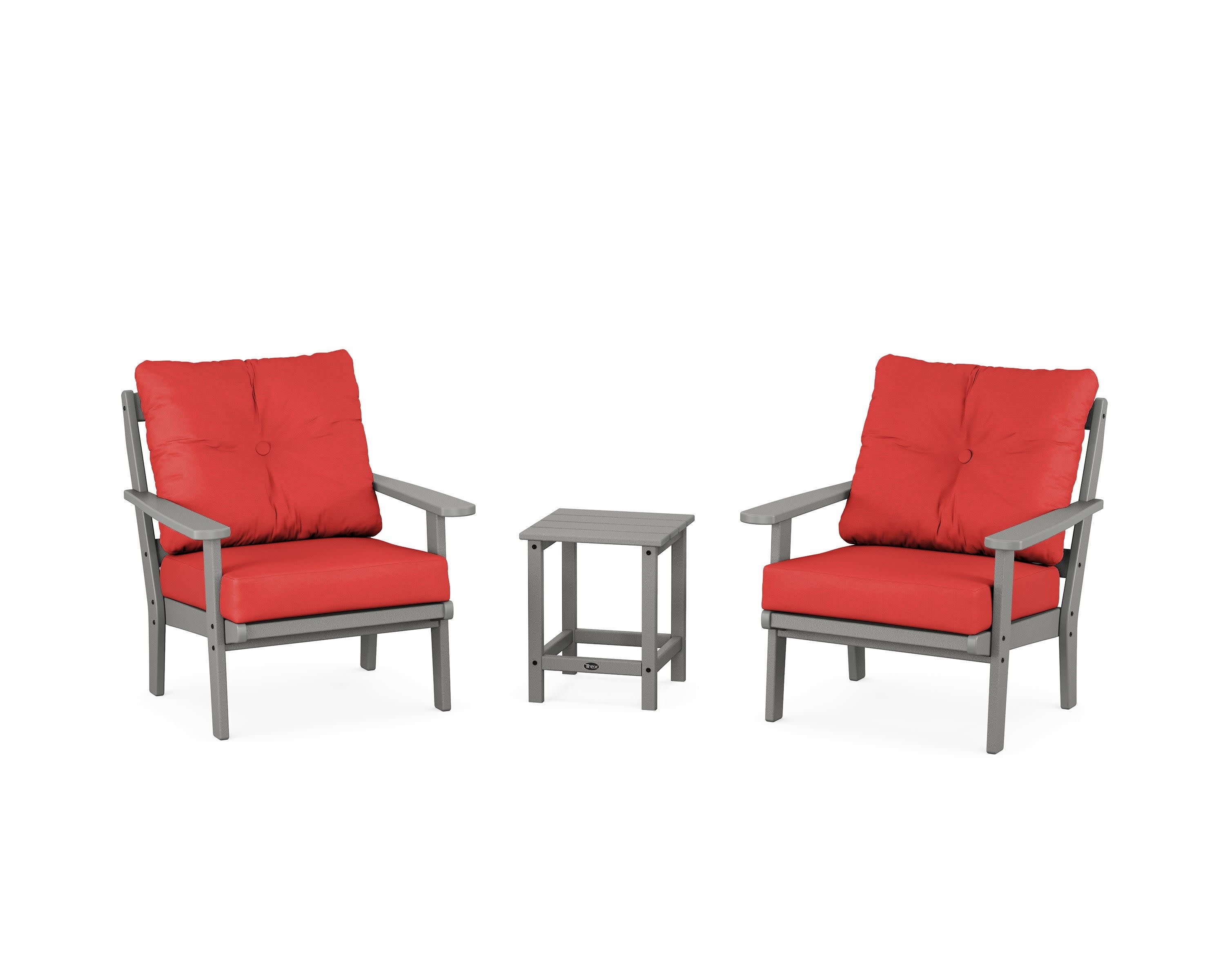 Cape Cod 3-Piece Deep Seating Set in Stepping Stone / Crimson Linen