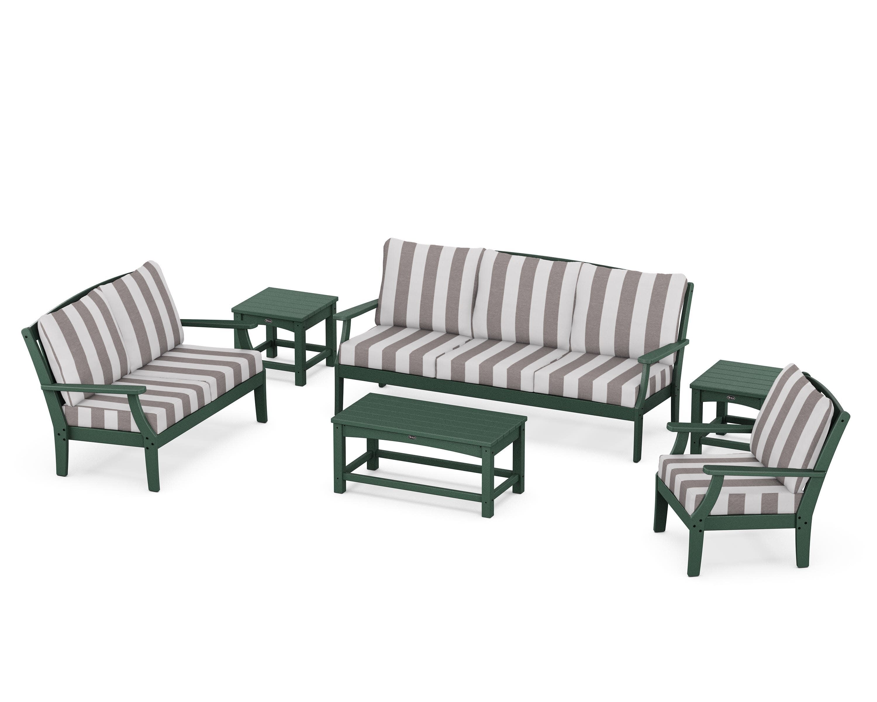 Yacht Club 6-Piece Deep Seating Set in Rainforest Canopy / Cabana Stripe Grey Mist