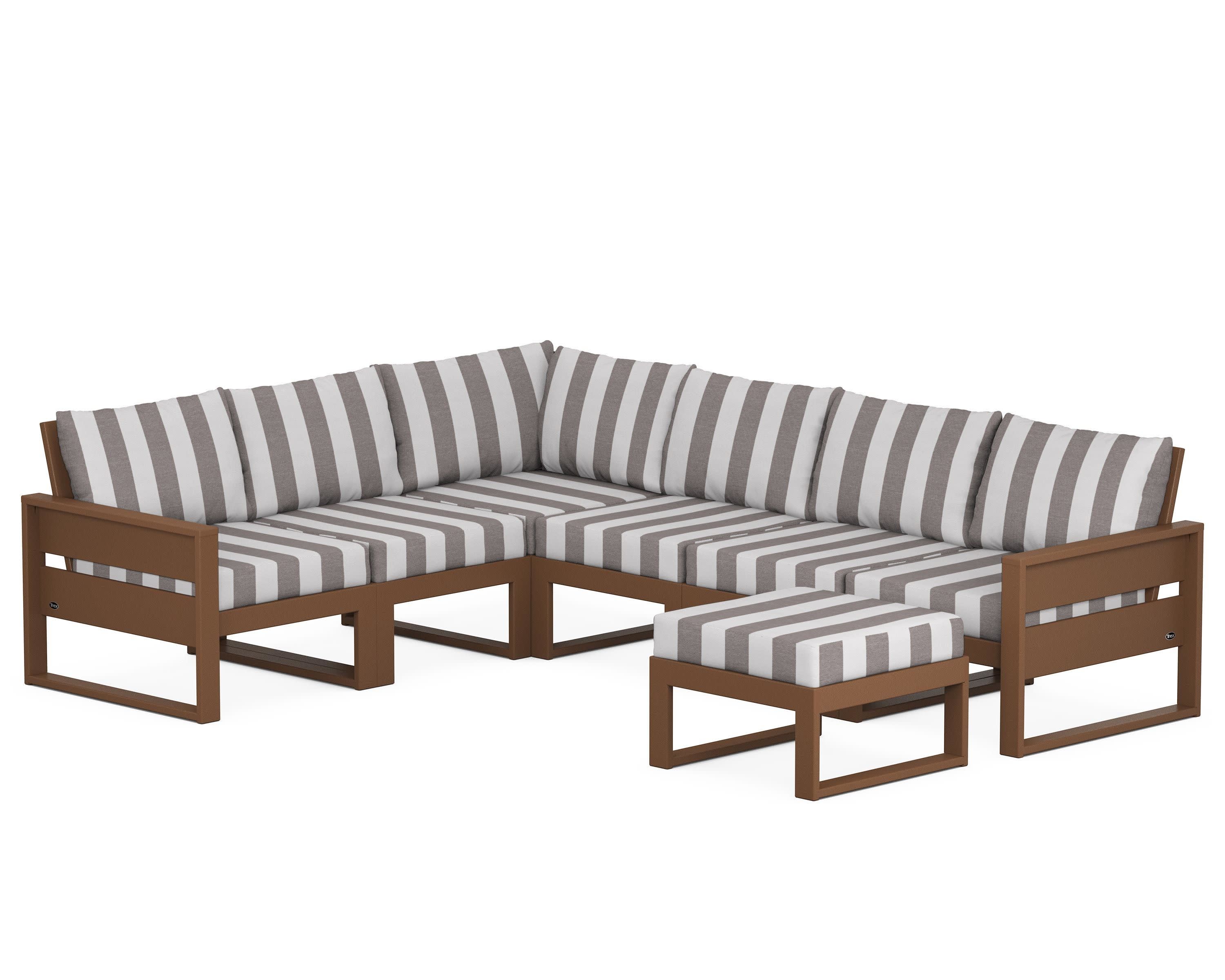 Eastport 6-Piece Sectional with Ottoman in Tree House / Cabana Stripe Grey Mist