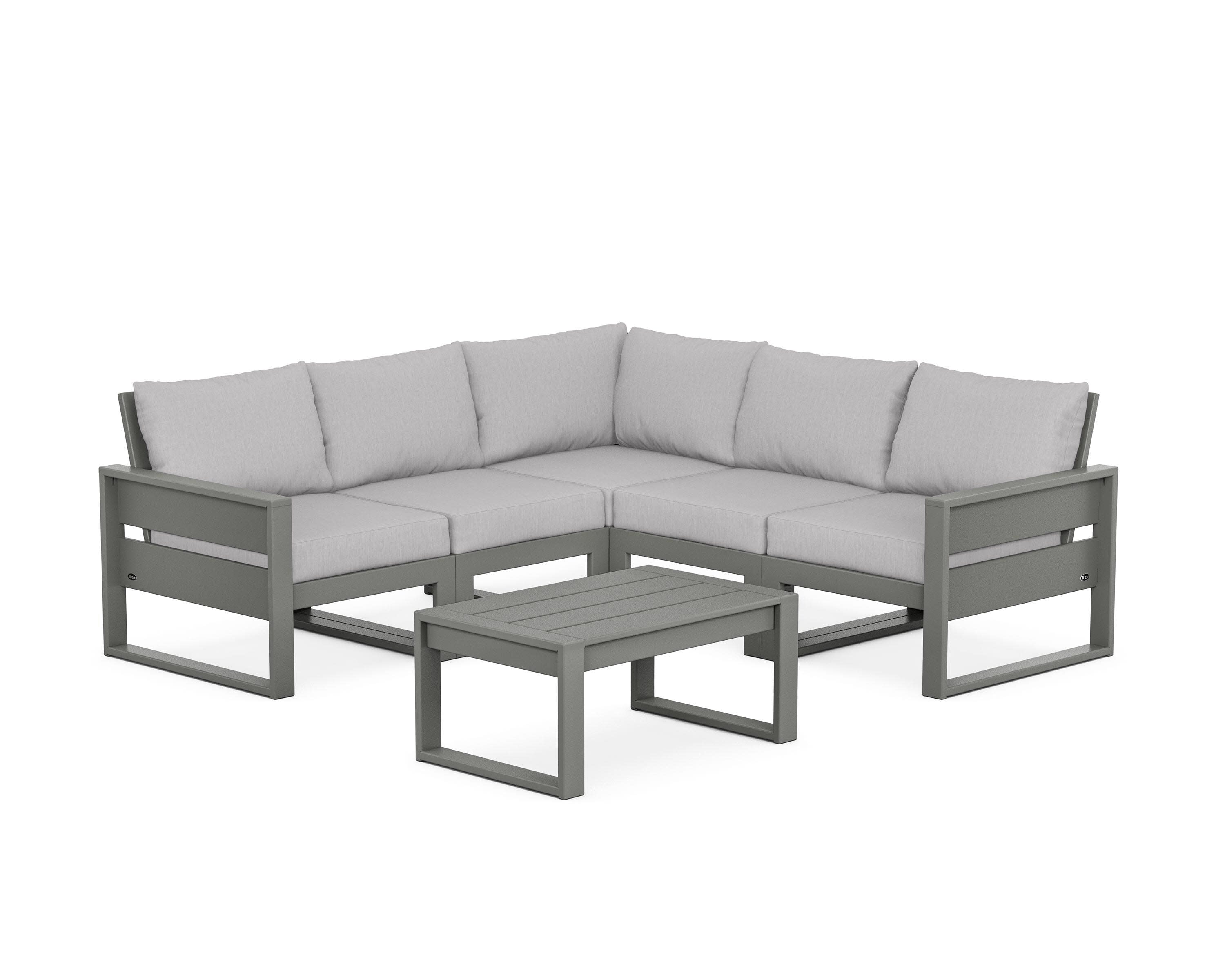 Eastport 6-Piece Deep Seating Sectional + Coffee Table Set in Stepping Stone / Granite