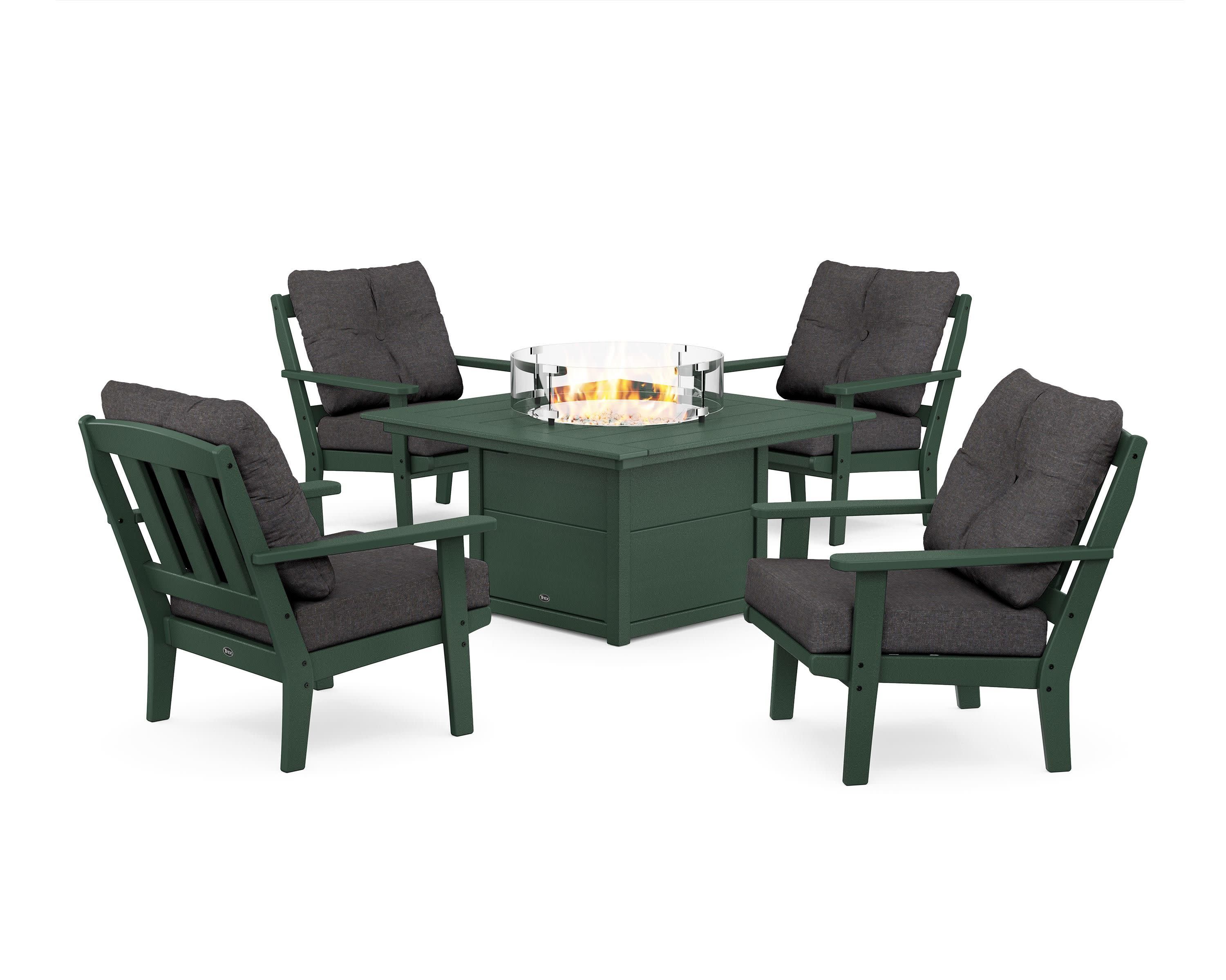 Cape Cod 5-Piece Deep Seating Set with Fire Pit Table in Rainforest Canopy / Ash Charcoal