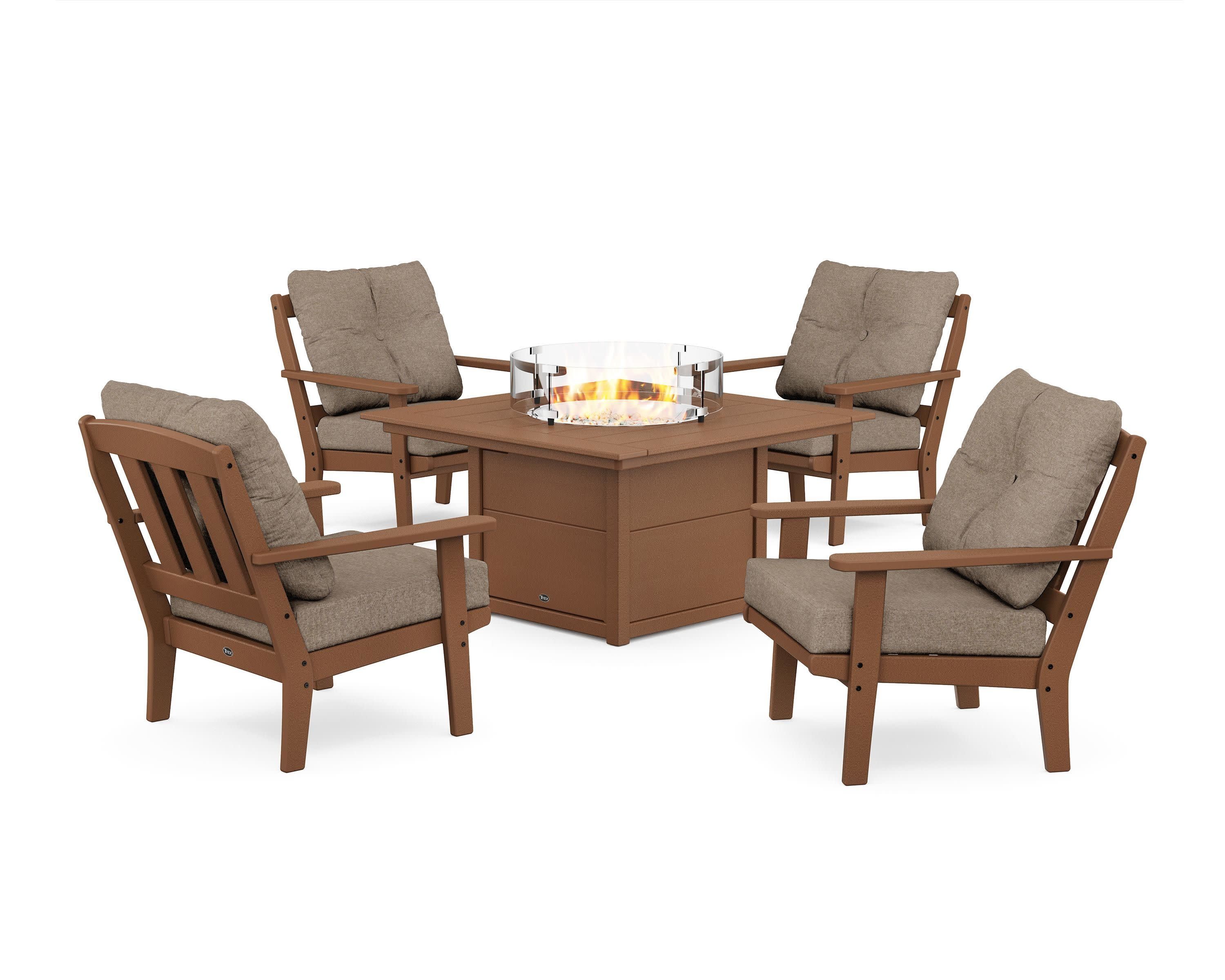 Cape Cod 5-Piece Deep Seating Set with Fire Pit Table in Tree House / Spiced Burlap
