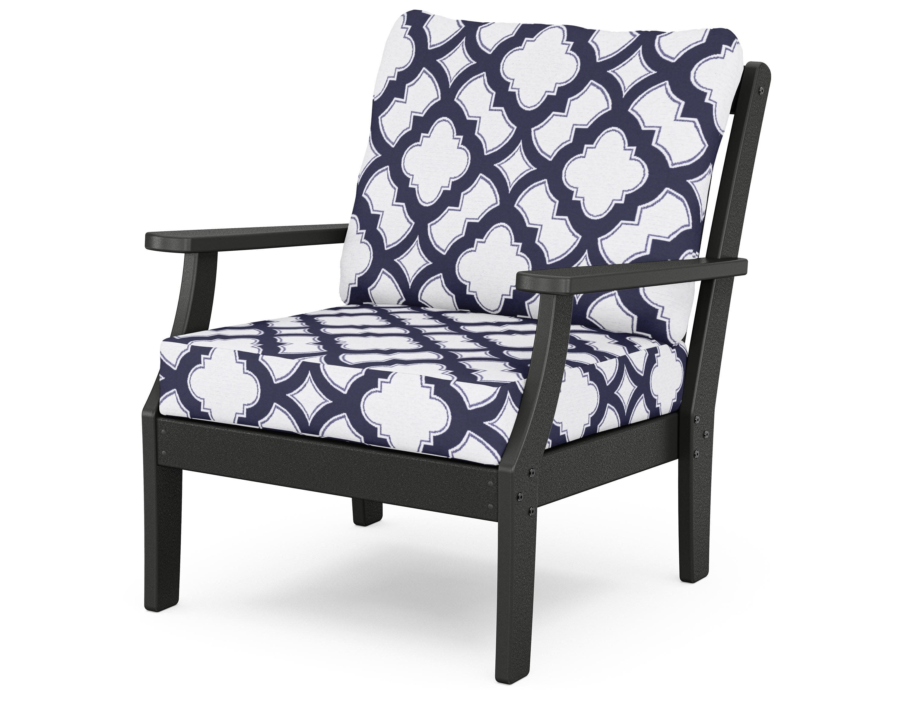 Yacht Club Deep Seating Chair in Charcoal Black / Trellis Navy