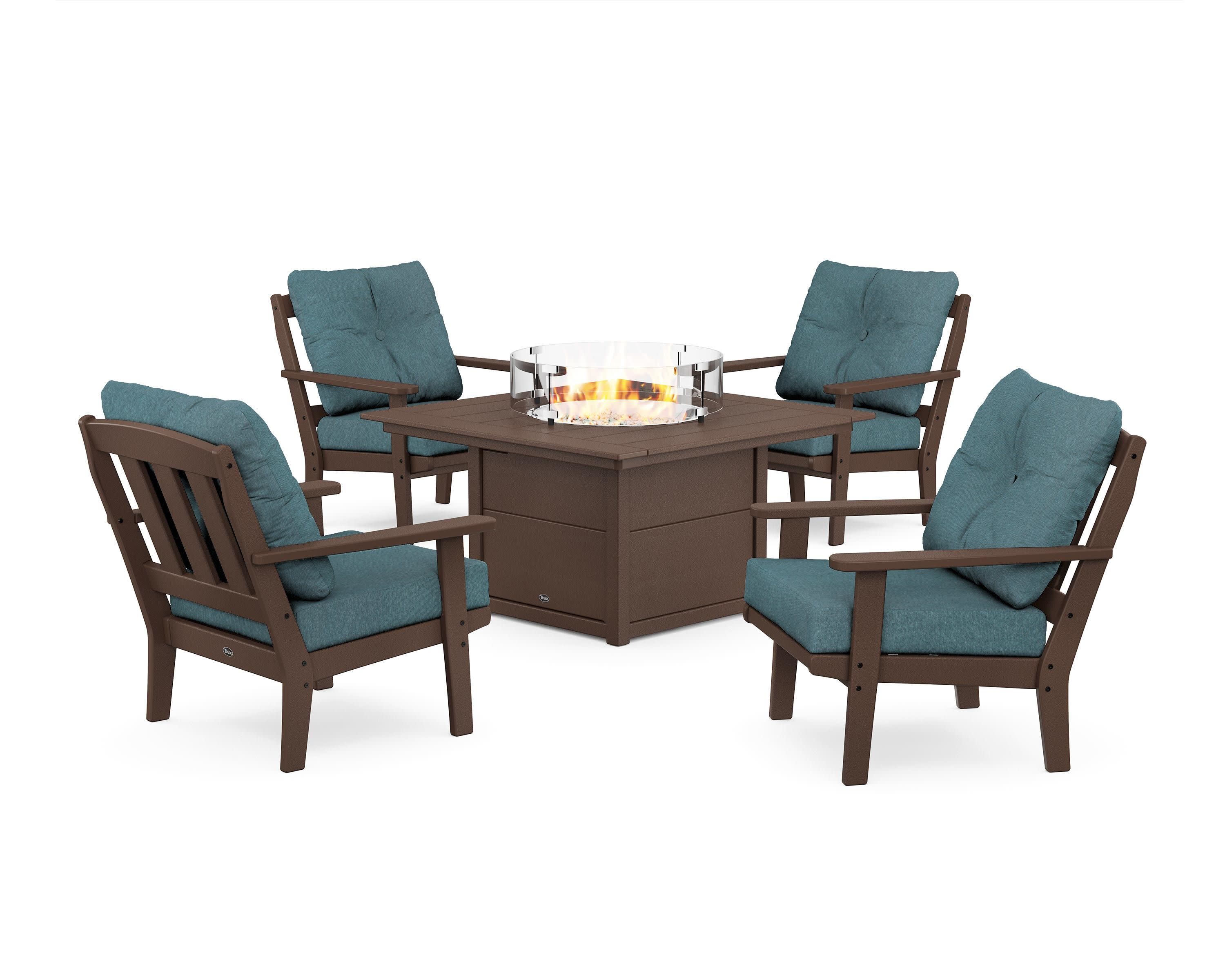 Cape Cod 5-Piece Deep Seating Set with Fire Pit Table in Vintage Lantern / Ocean Teal