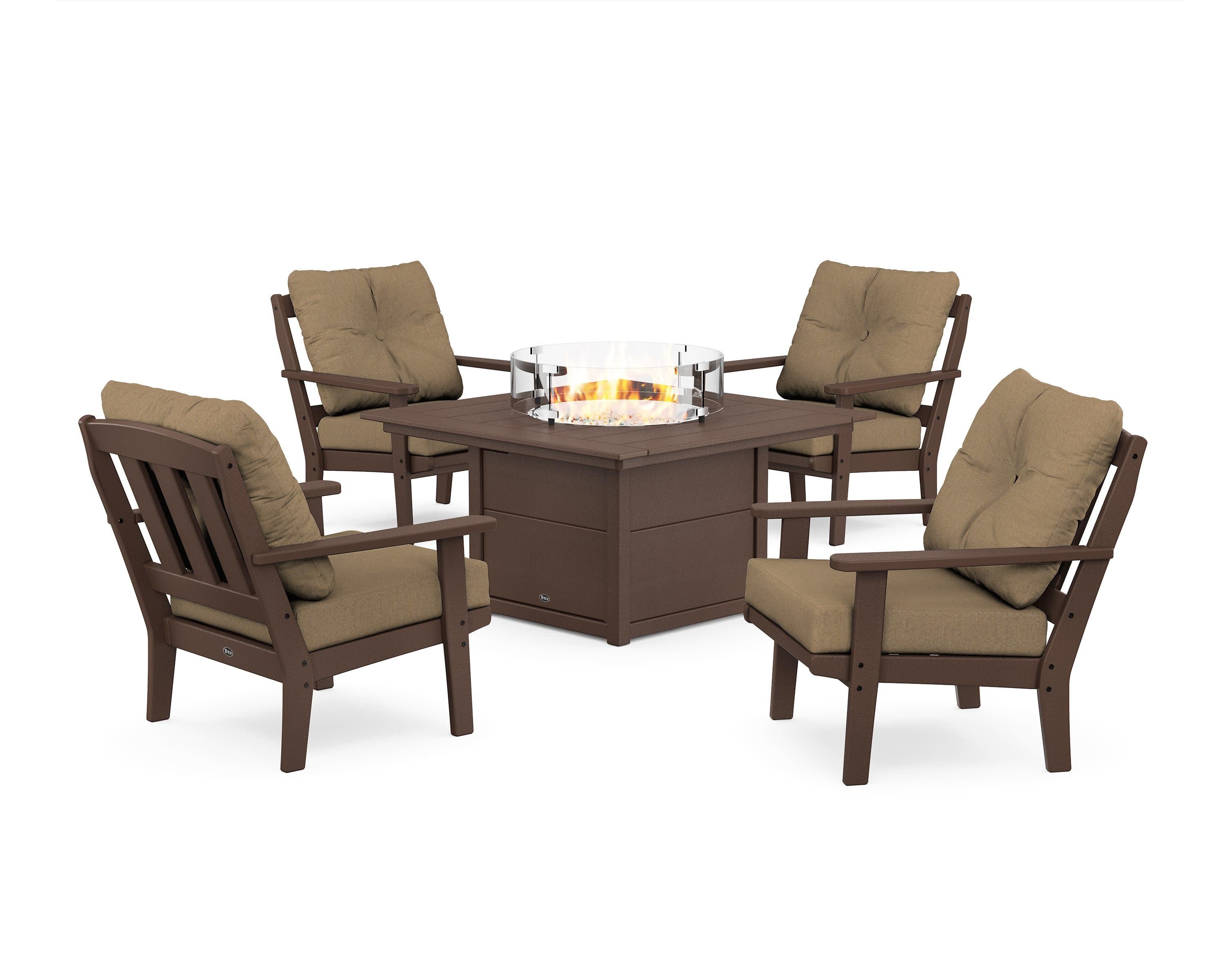 Cape Cod 5-Piece Deep Seating Set with Fire Pit Table in Vintage Lantern / Sesame